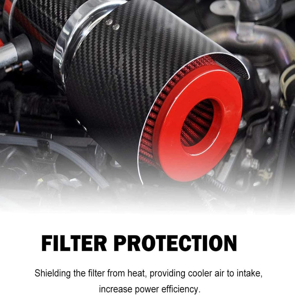 RULLINE Universal Air Intake Filter Cover Heat Shield Stainless Steel Carbon Fiber Black Cover Compatible with 2.5-3.5" Cone Filter