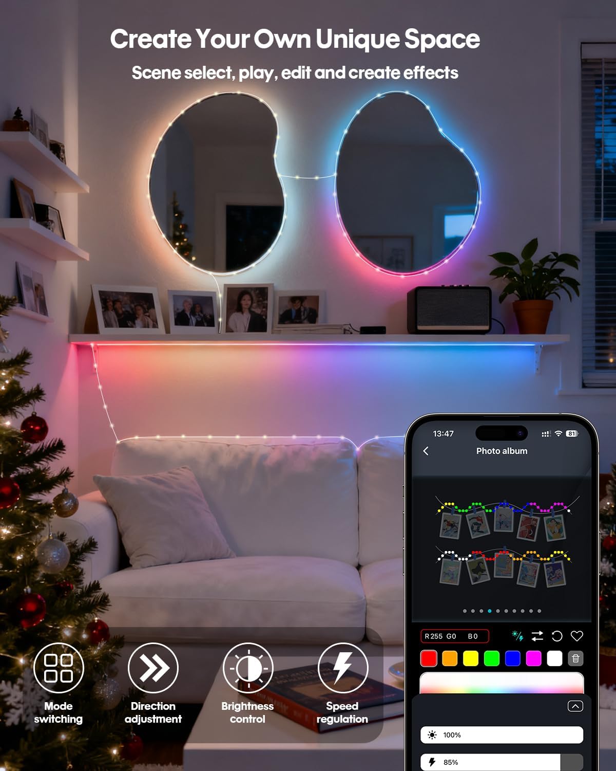 Smart Fairy Lights 98.4Ft, Color Changing led String Lights with Remote & APP Control, DIY RGB-IC Dynamic Multicolor Twinkle Light, Music Sync for Indoor Christmas Room Bedroom Party Decor