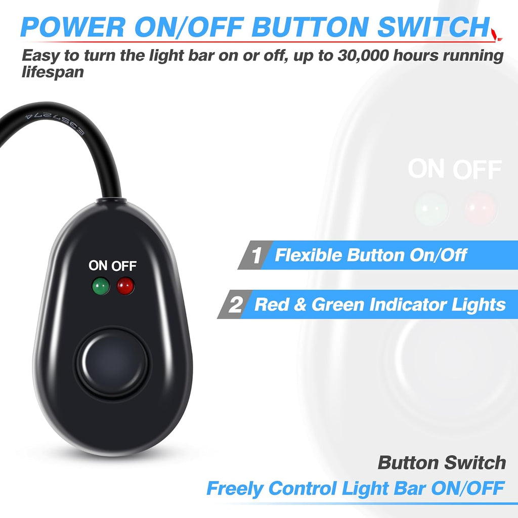 MICTUNING LED Light Bar Wiring Harness Off Road Power 40A Relay Fuse ON-Off Switch (2 Lead)