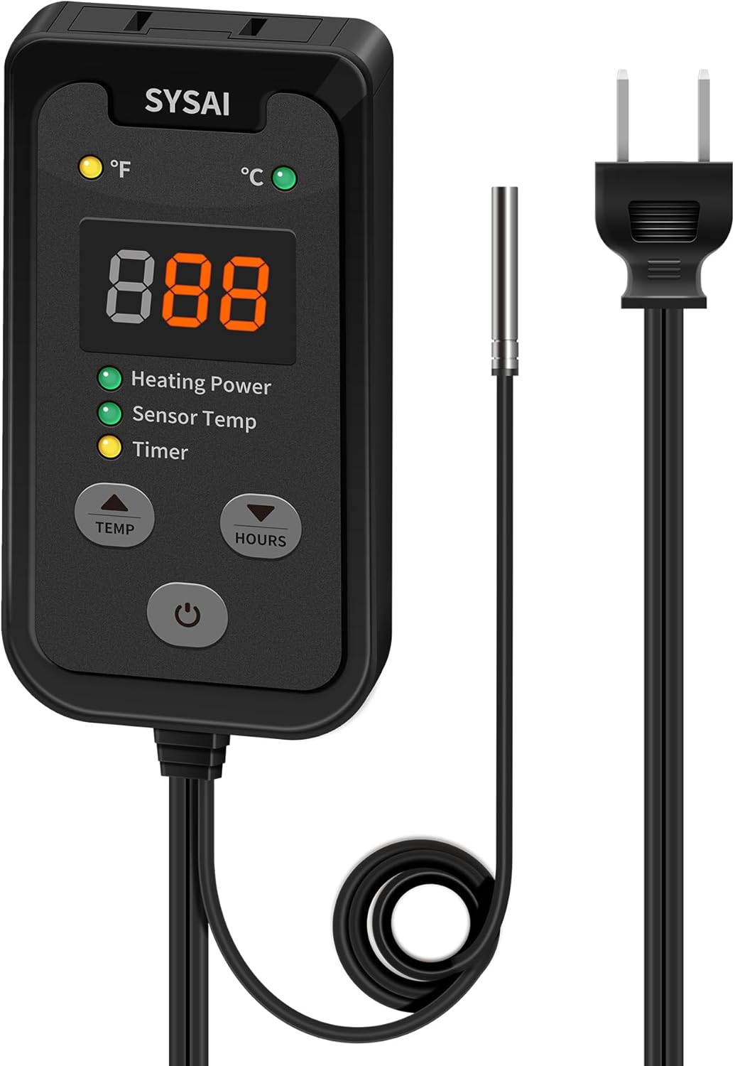 SYSAI Temperature Controller for Reptile Tank, Heat Mat, Seed Germination, Greenhouse, Brooder, Home Brewing, 100W-1A, Digital Thermostat, °F/°C Display, 60-94°F