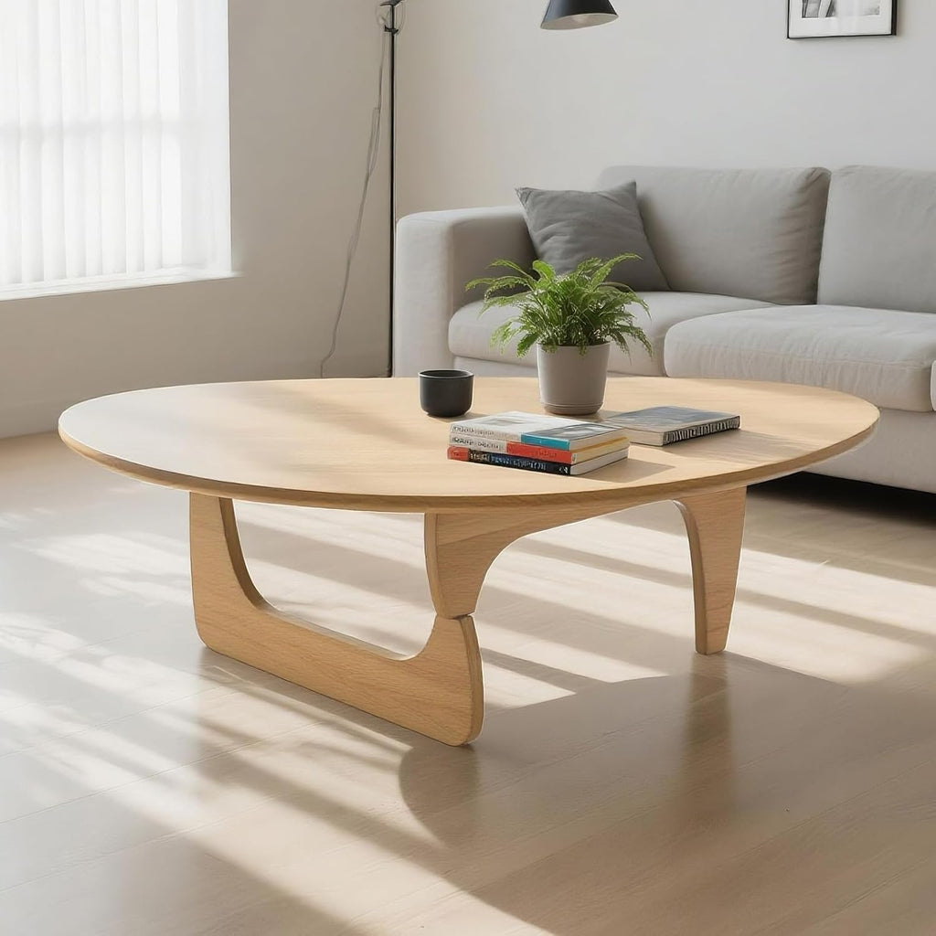 Solid Wooden Modern Triangle Coffee Table: Unique Funky Coffee Tables for Living Room, Oval Mid-Century Irregular Abstract Tea Tables for Patio Office Balcony Bedroom (Natural, 35" L x 24" W x 16" H)