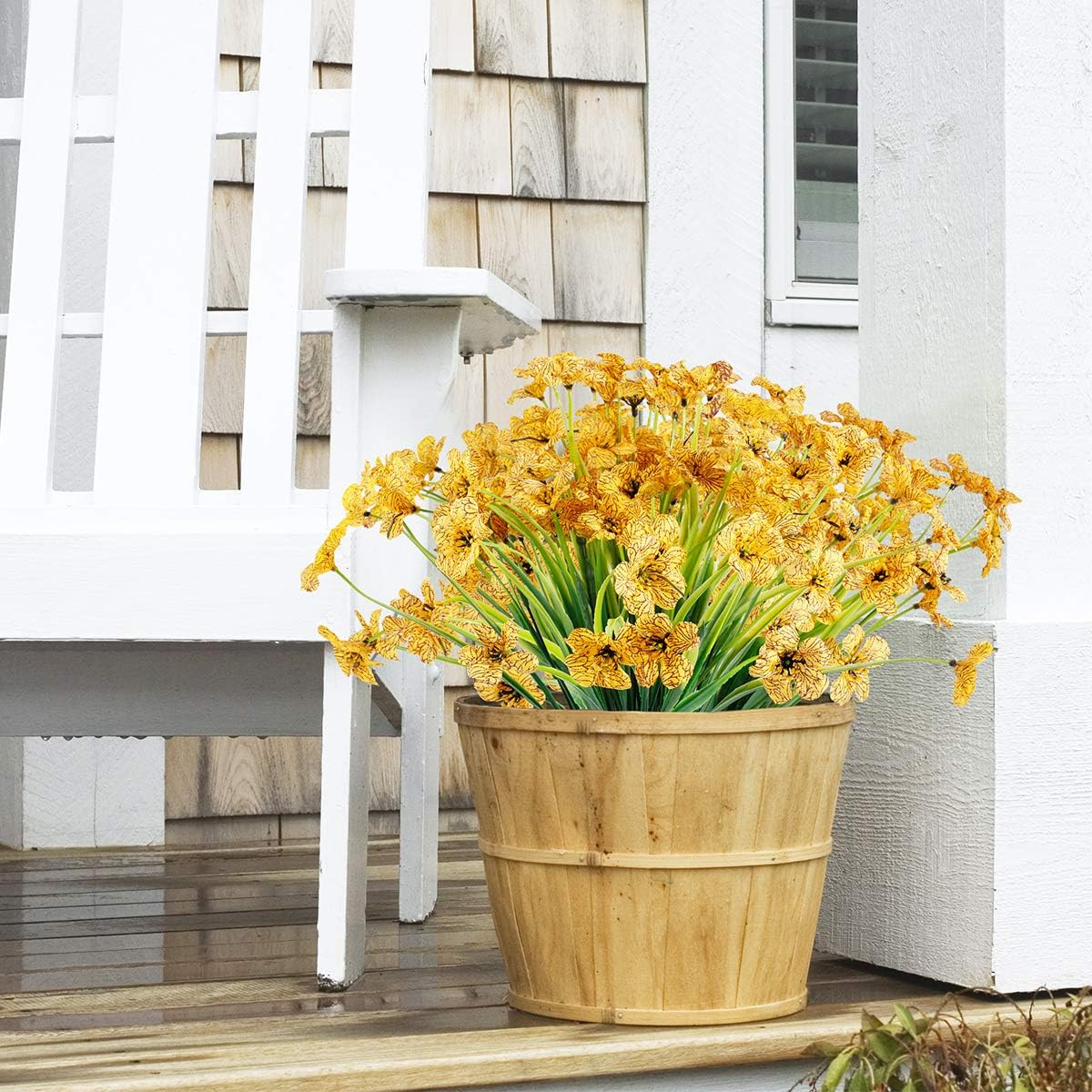 30 Bundles Artificial Flowers Outdoor UV Resistant Fake Flowers No Fade Faux Plastic Plants Garden Porch Window Box Decorating (Yellow)