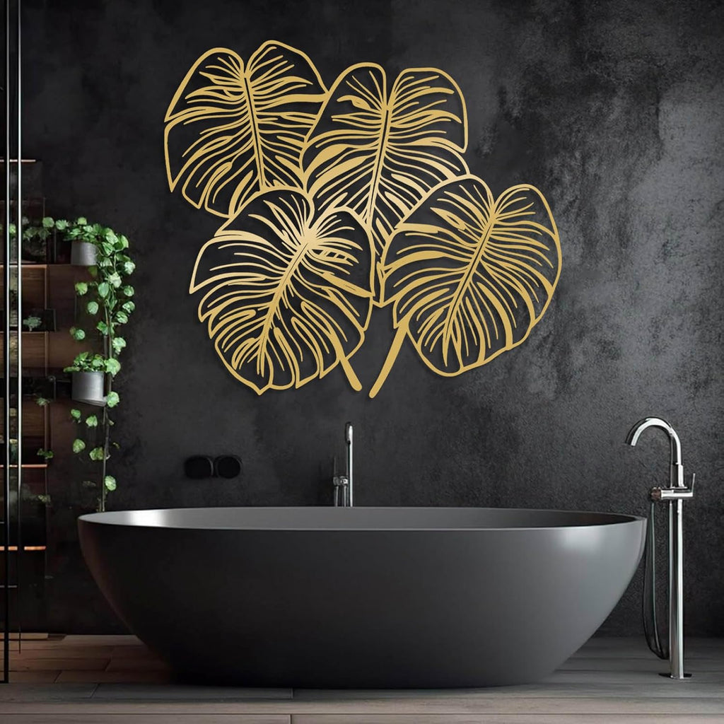 Jogwenu Monstera Leaf Metal Wall Art, Monstera Leaf Metal Wall Decor, Leaves Wall Decor, Tropical Wall Art, Plant Wall Decoration, Nature Wall Hanging, Bedroom Wall Hanging (Silver, 35"x32"/90x82cm)