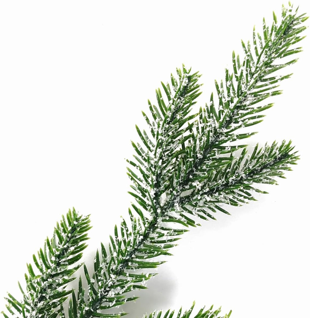 TIHOOD 25PCS 11.8” Artificial Flocking Pine Picks Snow Forest Artificial Pine Needles Branches Christmas Fake Greenery Tree Branches DIY Leaves for Christmas Wreaths Garden Party Holiday Decor