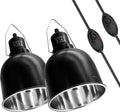 Reptile Light Fixture with Dimming Switch and Timer, 5.5 Inch Deep Dome Reptile Heat Lamp Fixture, Reptile Lamp Fixture Cap for UVB Bulb Basking Heat Bulb for Reptile Glass Terrariums, 2PCS