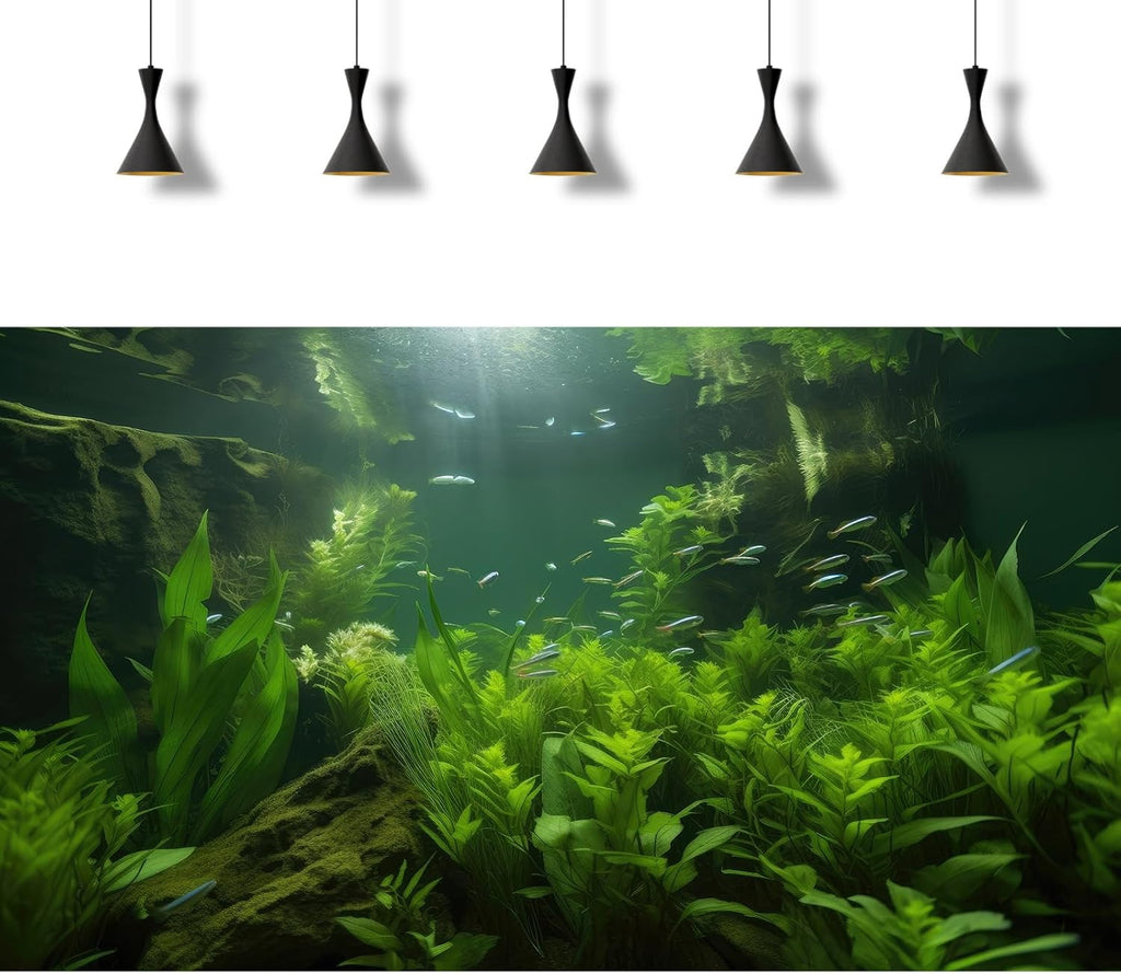 2 Packs Underwater Aquarium Background Lush Green Aquatic Plants Fish Tank Background Undersea Stone with Moss Tropical Reptile Tank Backgrounds Under The Sea World Aquarium Backgrounds 72x24in