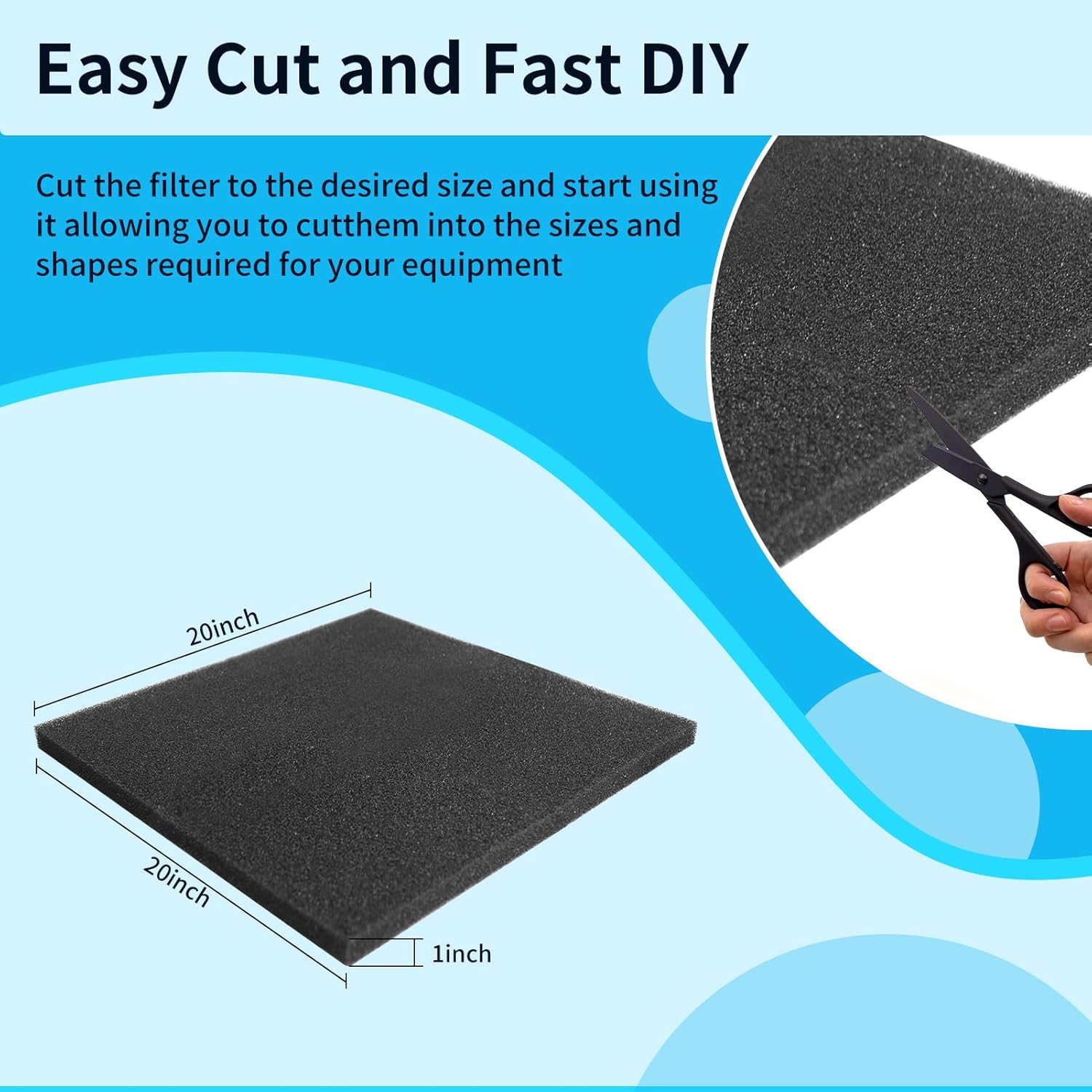 Aquarium Filter Sponge Pad –Bio Filter Media Foam Sponge, Easy Cut to Size Foam for Fish Tank 20"x20"x1" (20PPI)