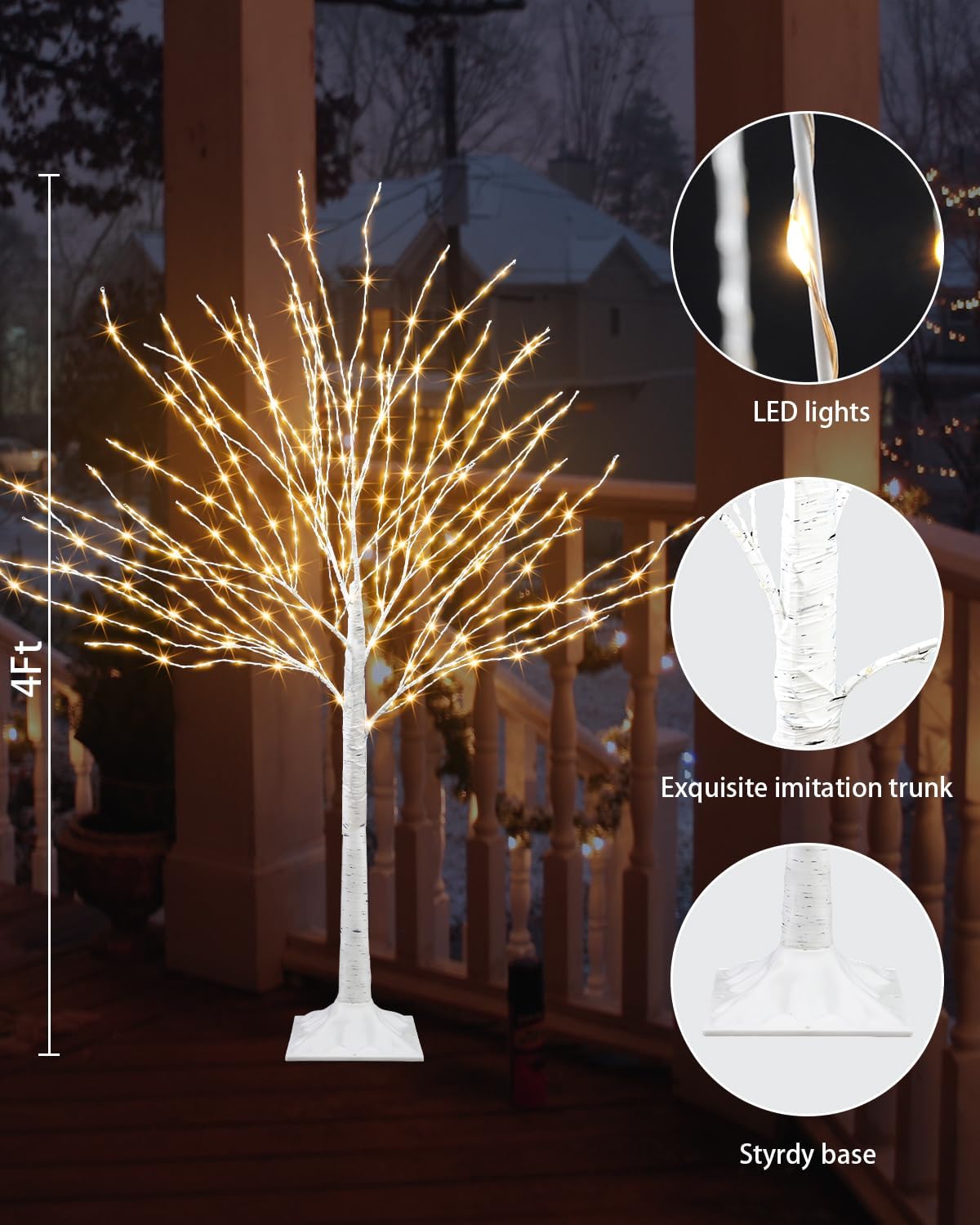 4 FT Lighted Birch Tree, White Birch Tree with 432 LED Lights Artificial Light Up Birch Twig Christmas Tree with Timer for Home Porch Yard Mantel Outdoor Indoor Party Decor