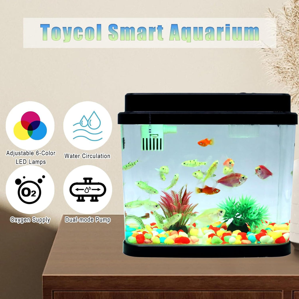 Mini Aquarium Fish Tank,1 Gallon Fish Bowl with Adjustable 6-Color LED Lamps,Filtration,Oxygenation,Water Circulation 3 in 1 Pump,DIY Ocean Stickers, Excellent Gifts for Children and Adults