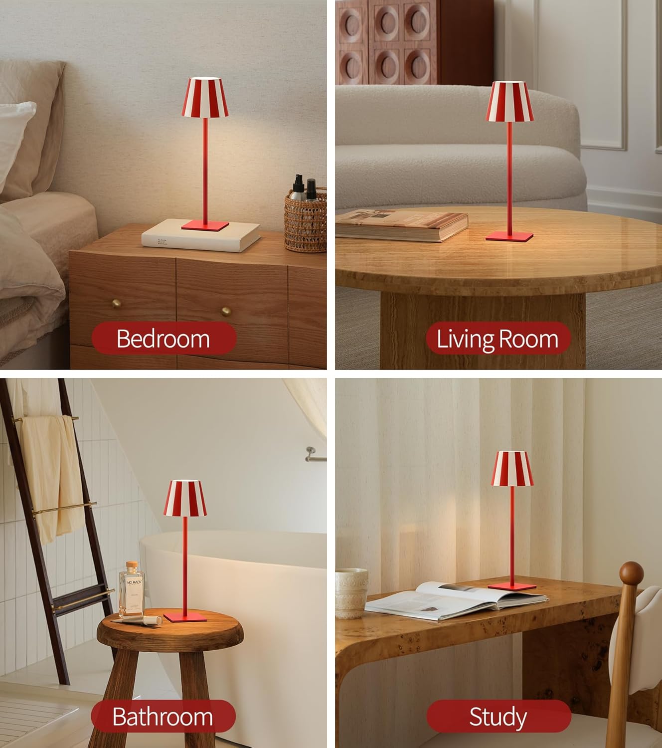 UME 3 Pack Cordless Table Lamp, Battery Operated Lamp - Portable Waterproof Rechargeable Table Lamp w/ 3 Color Temps & Stepless Dimming for Dinner, Desk, Cafe, Outdoor (Christmas Red)