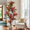 Artificial Dracaena Tree 7ft(84in) Tall Large Faux Silk Plants with Realistic Trunks and Red Leaves, Fake Floor Potted Artificial Plants for Home Office Indoor Decor (7feet,1Pack)