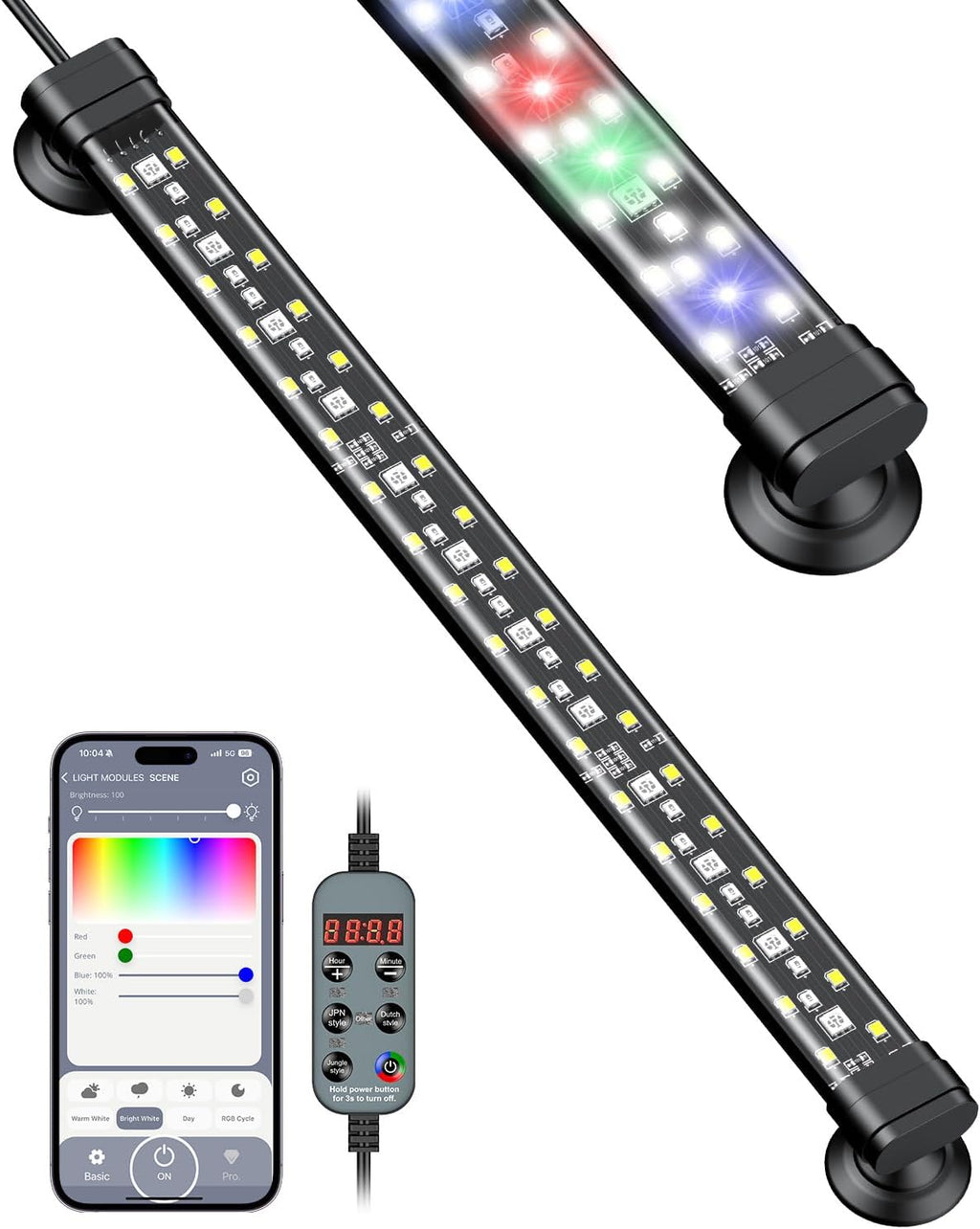 Pawfly Aquarium Light with Bluetooth for Plants, 6.5W 12 inch Full Spectrum Fish Tank Light for 13-22 inch Fish Tanks, Submersible LED Lights with App Control, Timer Modes & Adjustable Brightness
