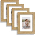 6x8 Picture Frame Set of 4, Made of Real Glass and Natural Oak Frame - Display Picture 4x6 with Mat or 6x8 Without Mat, 6 by 8 Photo for Wall or Tabletop