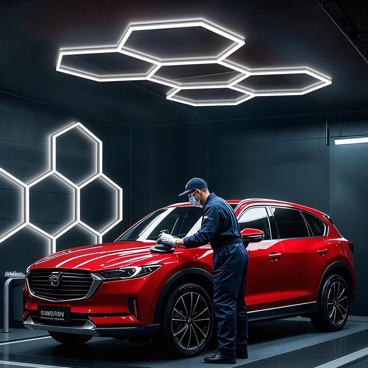BRILLIHOOD Hexagon Garage Lights, 10-100% Dimmable LED Honeycomb Lights, 23040LM, 6500K Super Bright, 5 Grid Systems Car Detailing Lighting for Warehouse Workshop Basement Gym