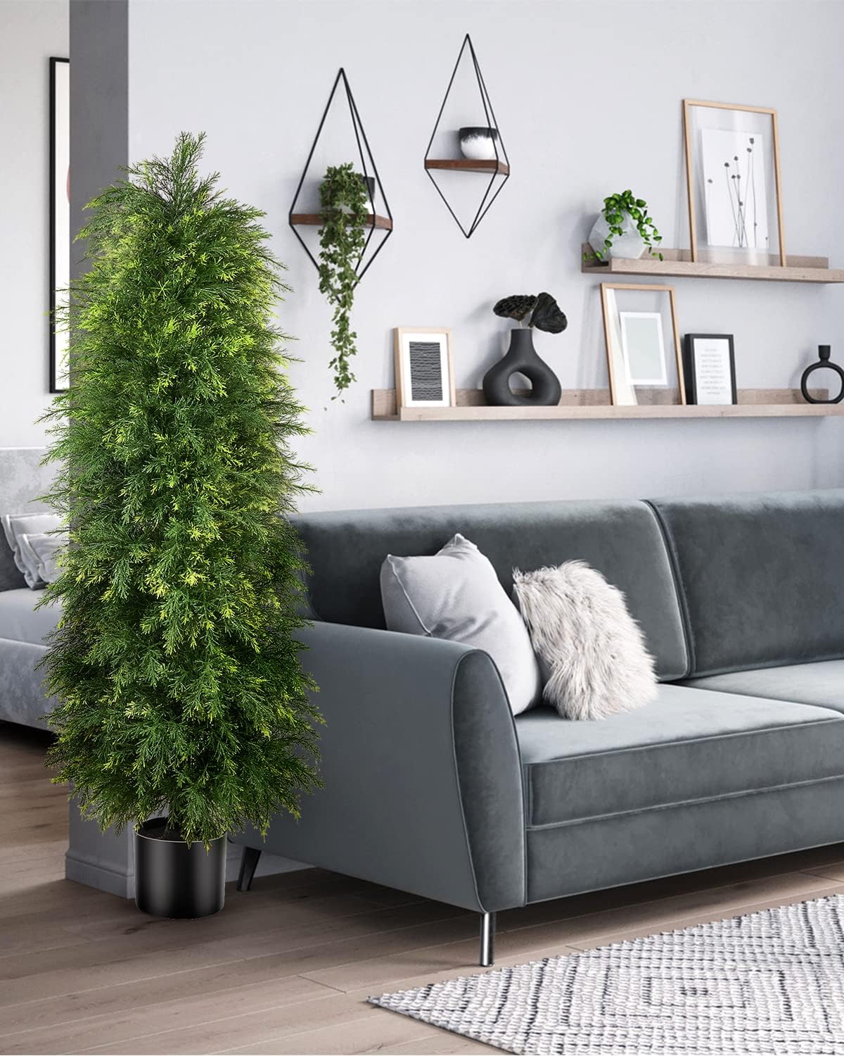 2 Pack 5ft Artificial Cedar Topiary Trees, Outdoor Artificial Plants for Front Porch Décor, Artificial Shrubs Fake Plants Uv Rated Potted Plants for Outdoor, Indoor, Front Door, Office
