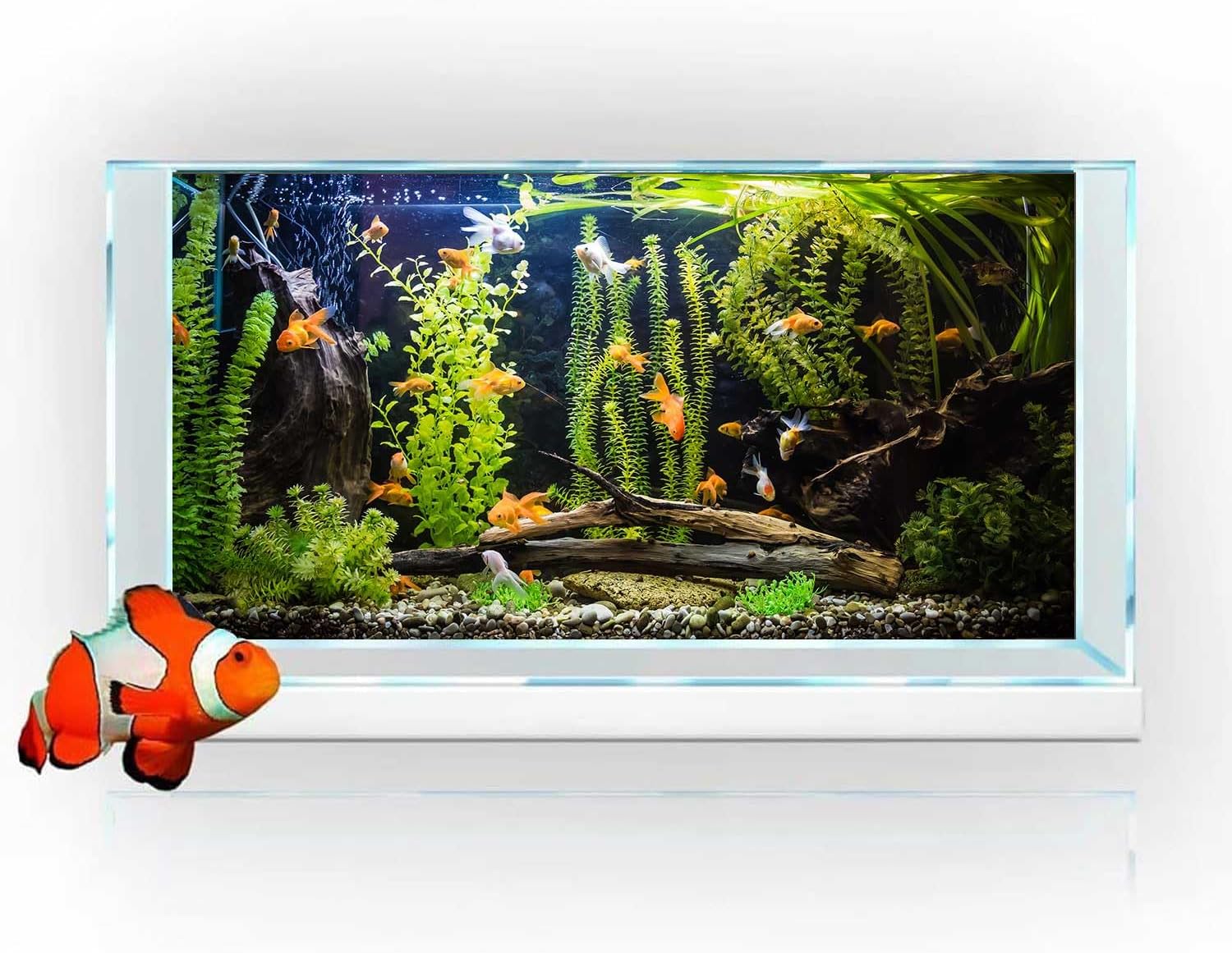 Aquarium Background, River Bed & Lake Tropical Undersea Tree Branch Aquatic Plant Fish Tank Background, 6 EVA Double-Sided Tapes 48x24 inches/120x60