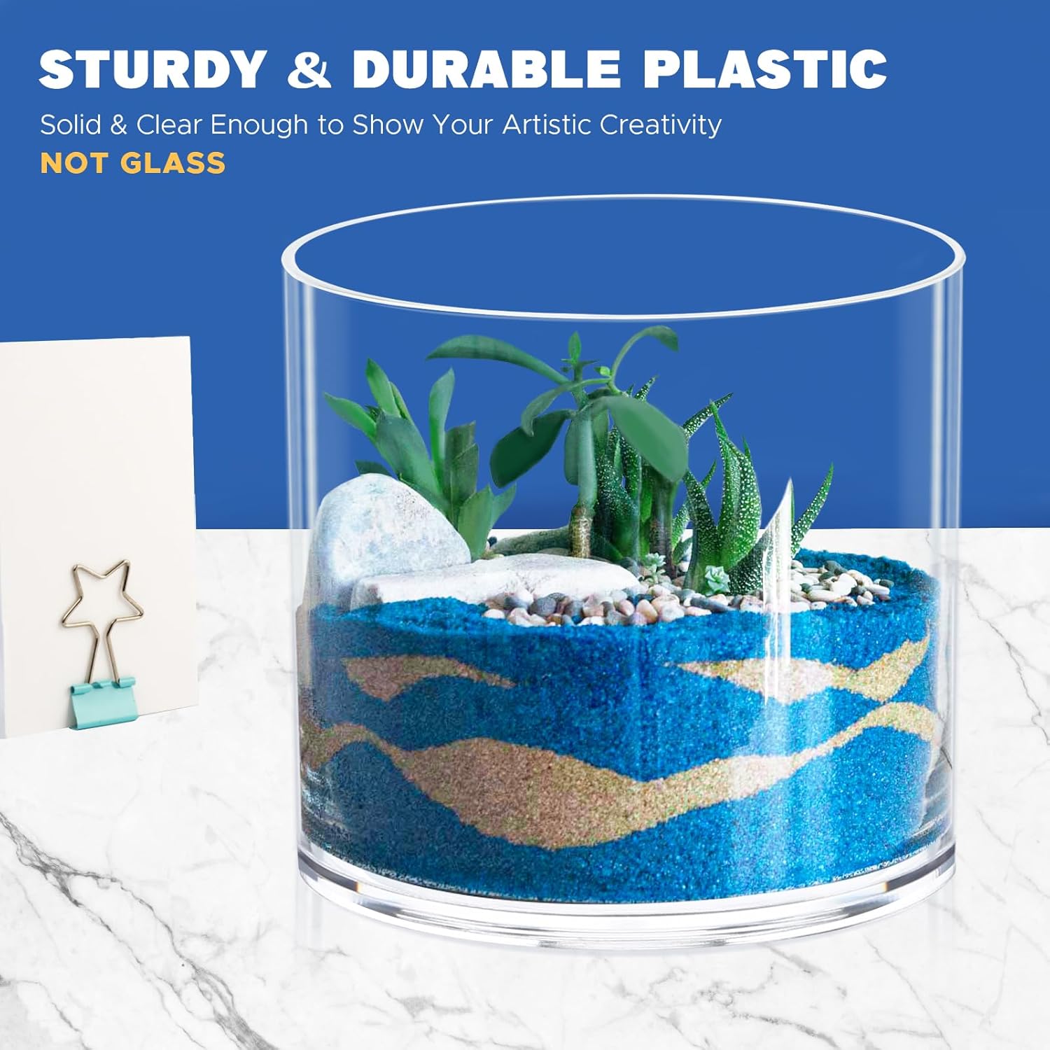 JYPS Flower Clear Vase Centerpiece for Home 1-Set of 2 Sizes, Wedding Party, Plastic Clear Cylinder Wide Vase for Flowers, Decorative Wide Mouth Vase for Decor, Centerpieces, Large Clear Container