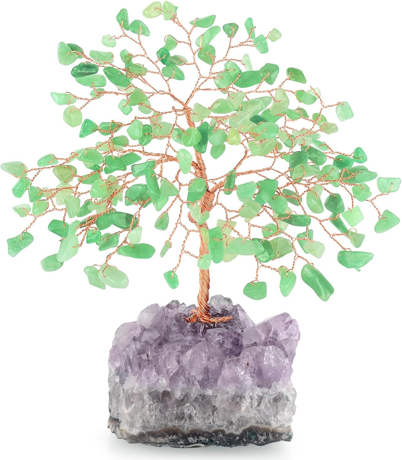 Gemstone Crystal Tree of Life,Natural Green Aventurine with Amethyst Cluster Base,Feng Shui Decor Bonsai Money Tree,Home Decor for Luck and Wealth 5.5"-6.3"
