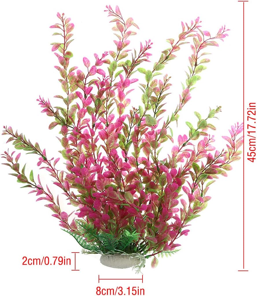 18" Plastic Water Plant for Aquarium Fish Tank Ornament, Rhodo Red