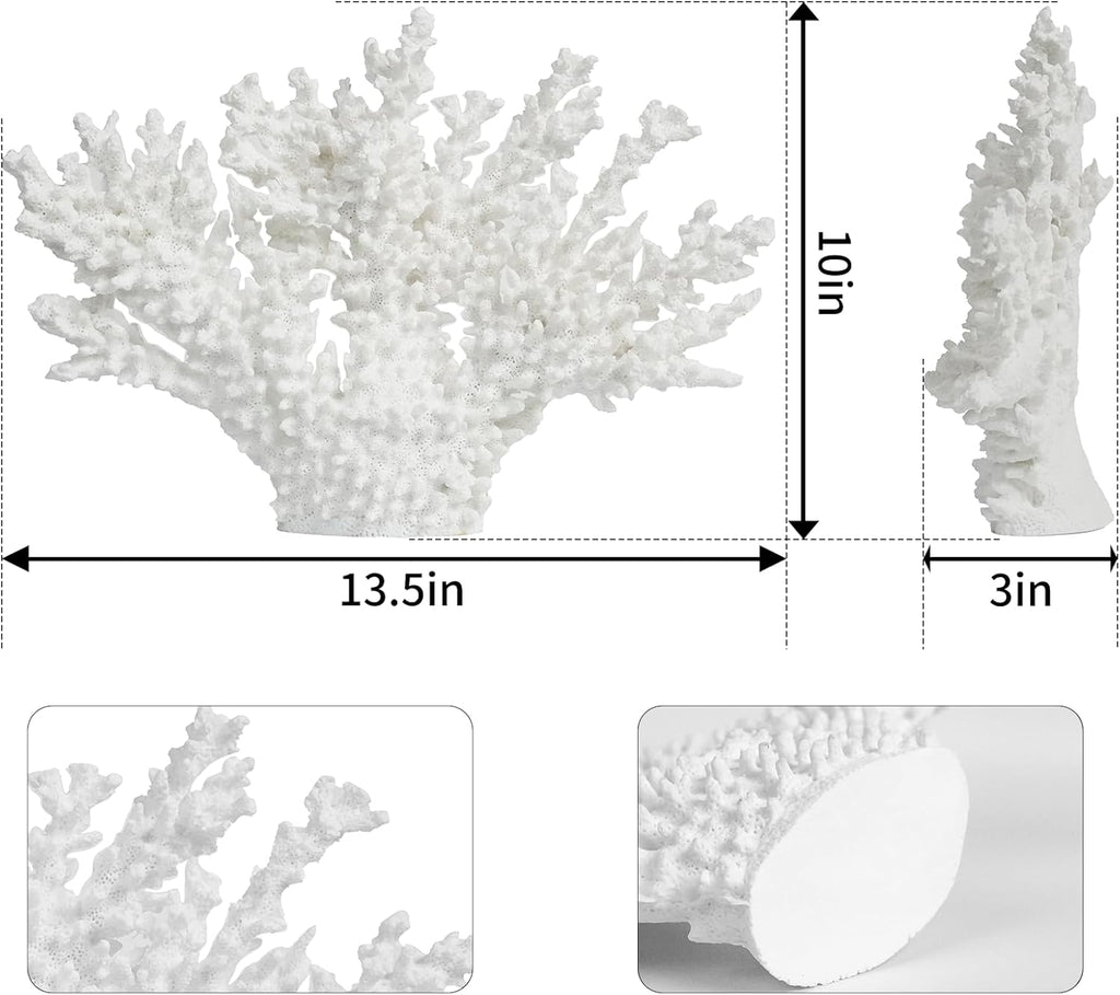 Coral Coastal Decor,13.5'' Width x 10'' High Artificial Resin Coral Reef Statue for Ocean Coastal Beach Nautical Themed Room Bathroom Decor for Home,1008W,White