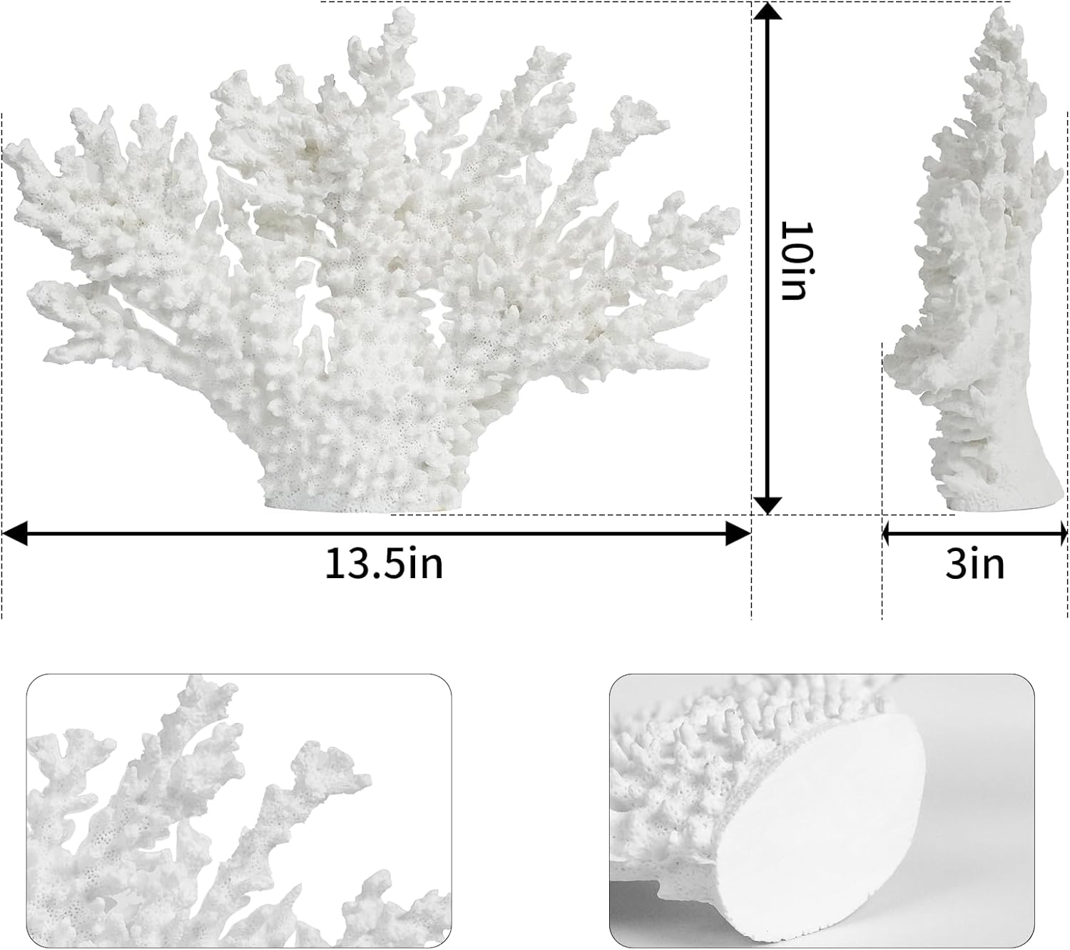 Coral Coastal Decor,13.5'' Width x 10'' High Artificial Resin Coral Reef Statue for Ocean Coastal Beach Nautical Themed Room Bathroom Decor for Home,1008W,White