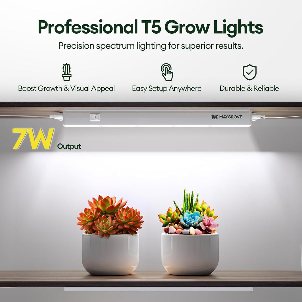 Grow Lights for Indoor Plants 1FT, Blue-Rich Full Spectrum 5000K Grow Light, 28W(4 x 7W), T5 LED Grow Light Strips for Succulents, High PPFD, Linkable, White, 4-Pack