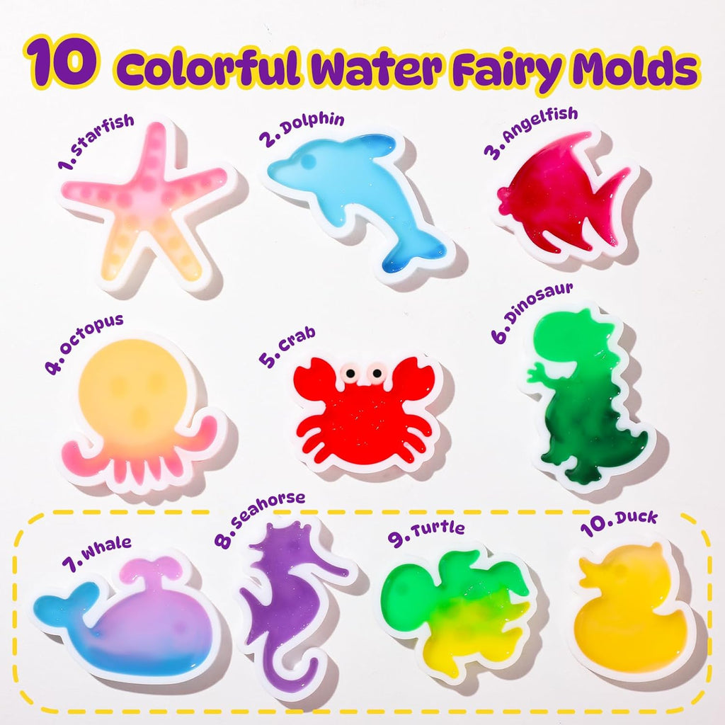 TMOL Magic Water Elf Toy Kit - 65ml Aqua Fairy Water Gel Kit for Kids with 20 Magic Gel & 10 Molds, Make Your Own Water Pets & Squishy Toys, Arts and Craft Kits for Kids Ages 8 9 10 Years Old