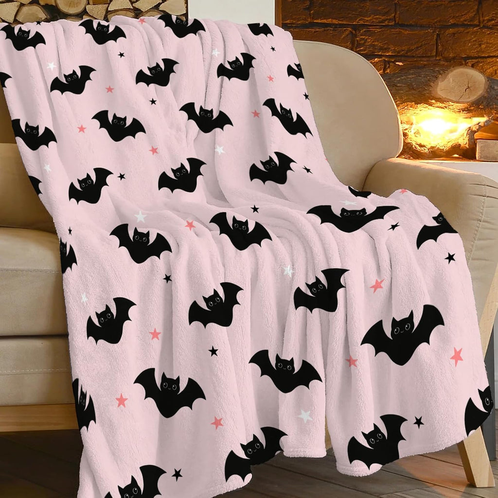 Pink Bat Throw Blanket Bats Print Throw Blankets for Couch Sofa Bed Stuff Decor Soft Cozy Fleece Plush Warm Flannel Bedding for Lover Men Women Boys Girls 60"x80"