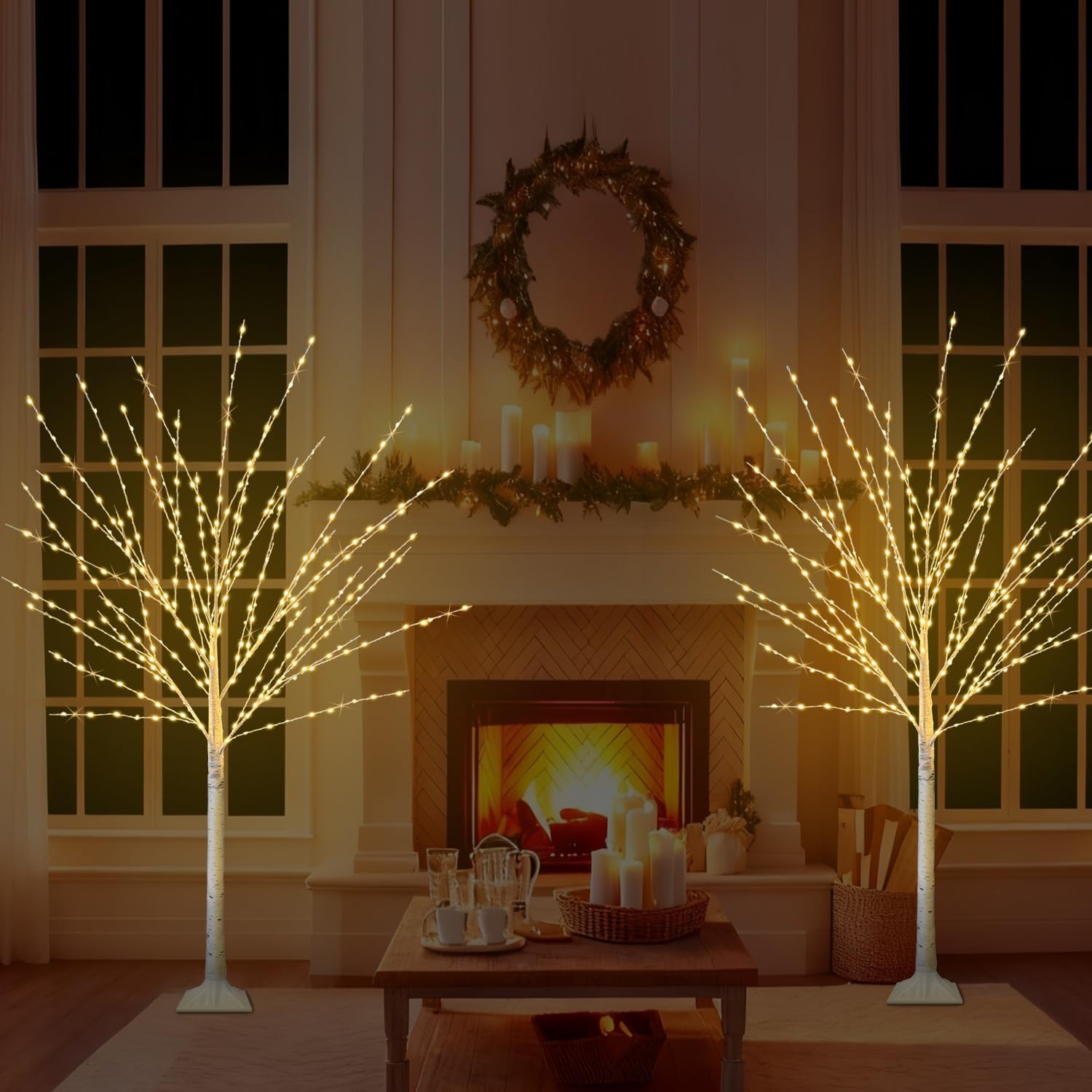 4FT Lighted Birch Tree with 400 LED Warm White Lights, 8 Twinkle Modes, Timer, Dimmable Artificial Light Up Twig Christmas Tree for Indoor Outdoor Xmas Holiday Party Decor