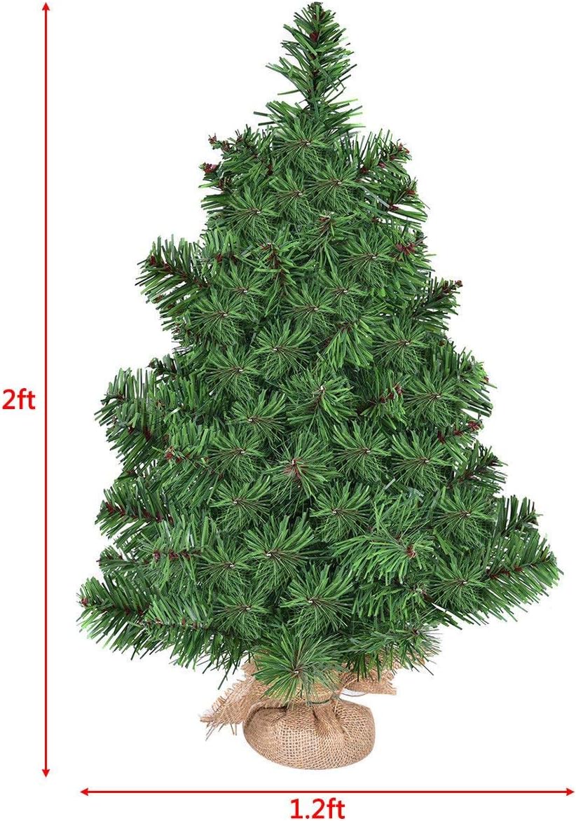 Goplus 2ft Tabletop Mini Christmas Tree, Artificial Small Christmas Tree with 67 PVC Branch Tips, Cloth Bag Base, Green Spruce Xmas Tree for Home, Office Decoration, No Assembly Required
