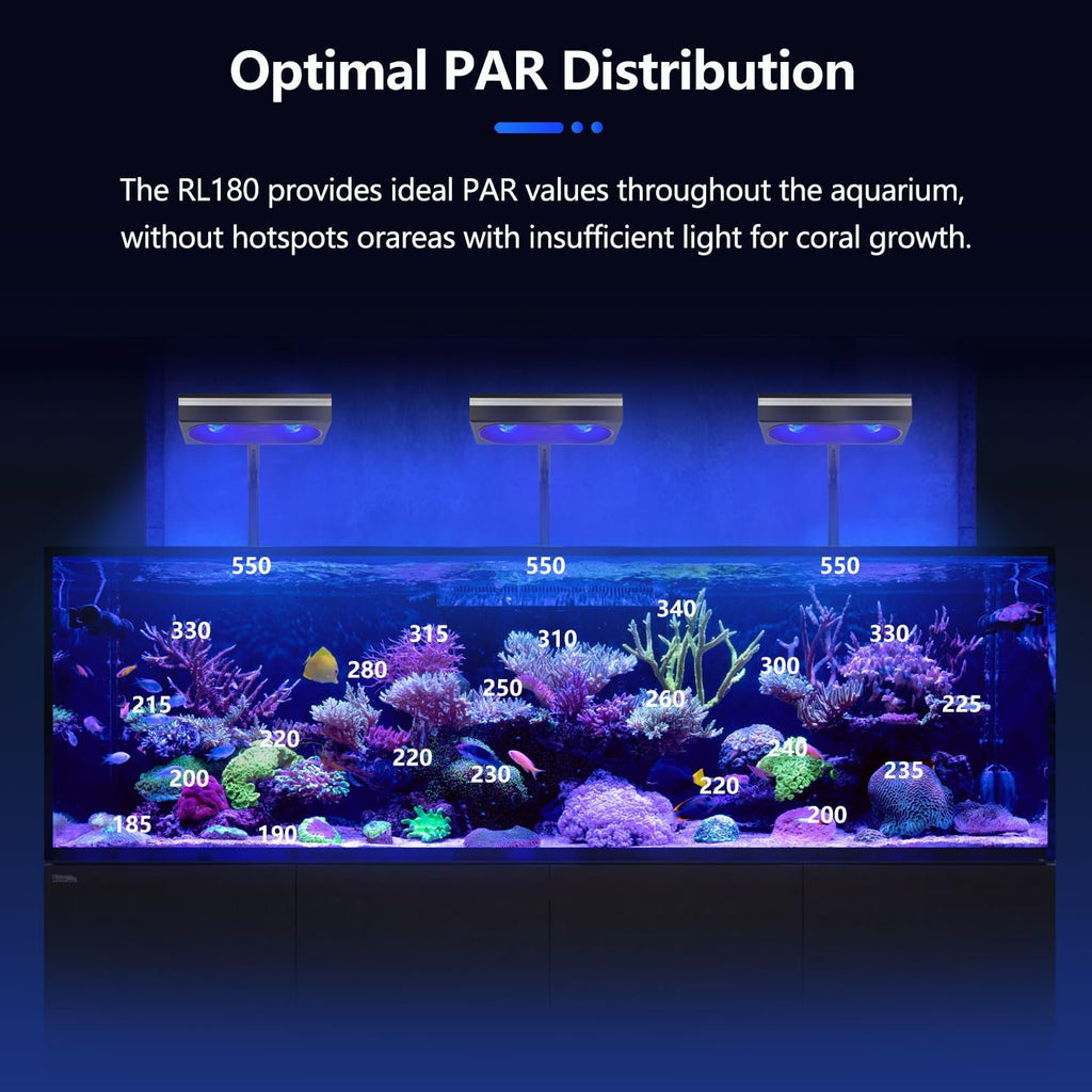 PopBloom RL180 Full Spectrum Reef Light WiFi Marine Reef LED Aquarium Light Saltwater Aquarium Fish Tank Lamp (180W WiFi Black)