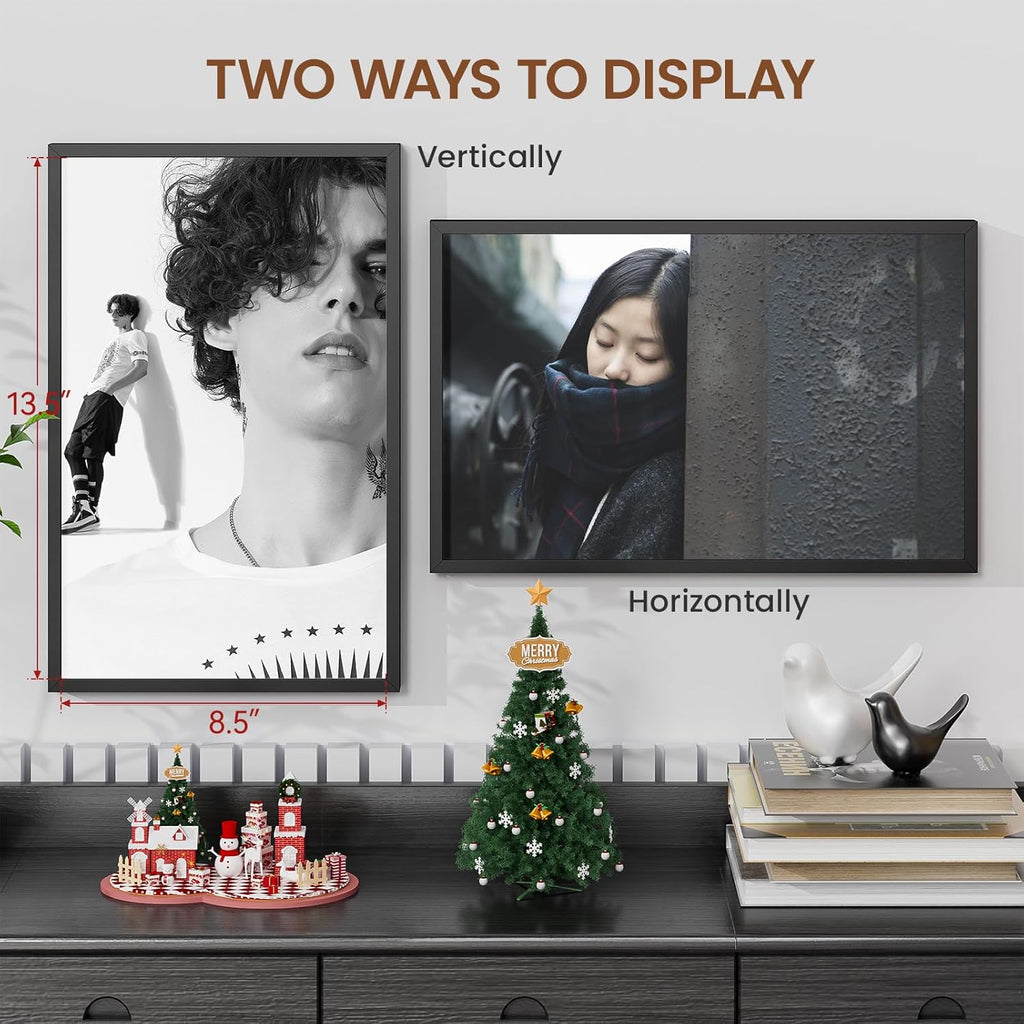 Heimlove 9x14 Metal Picture Frame,Black Aluminum Photo Frames-Real Tempered Glass,Mounting Horizontally or Vertically Decor for Wall-1Pack