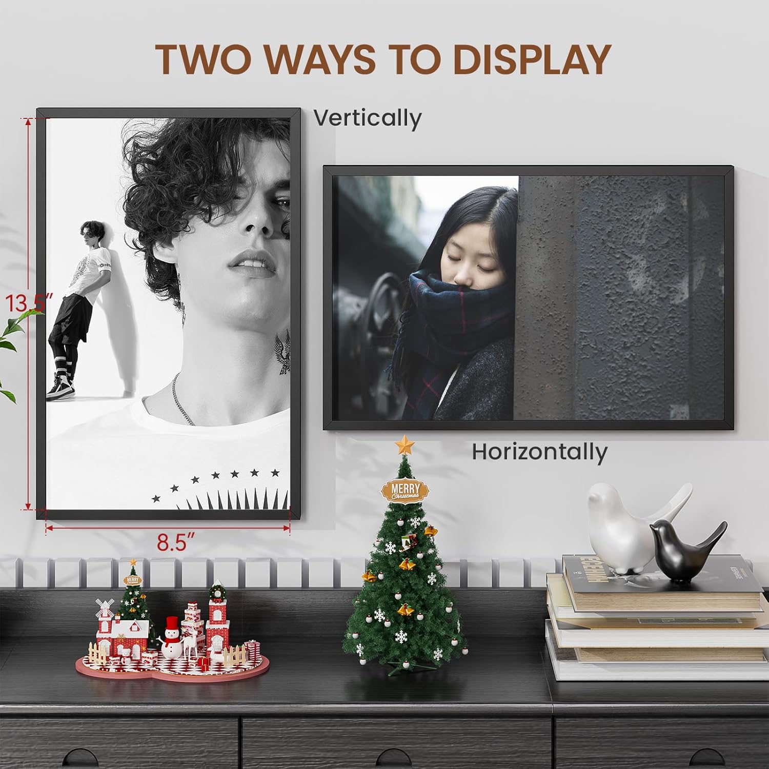Heimlove 9x14 Metal Picture Frame,Black Aluminum Photo Frames-Real Tempered Glass,Mounting Horizontally or Vertically Decor for Wall-1Pack