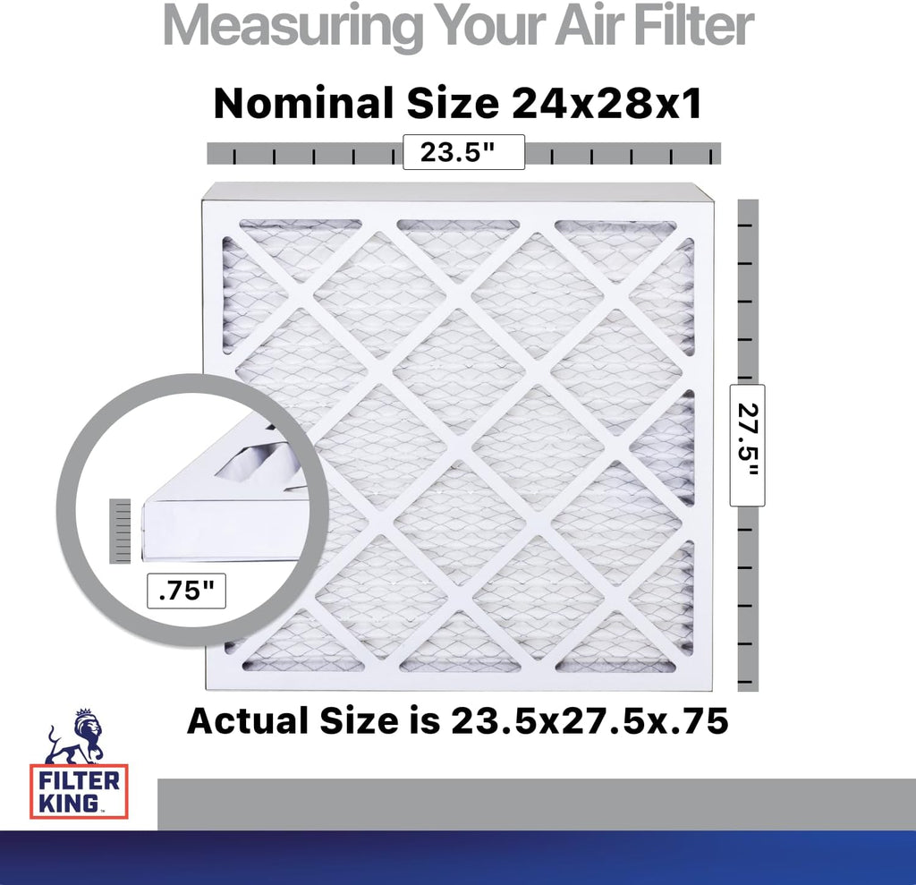 Filter King 24x28x1 Air Filter | 4-PACK | Carbon MERV 8 HVAC Pleated A/C Furnace Filters | MADE IN USA | Actual Size: 23.5 x 27.5 x .75"