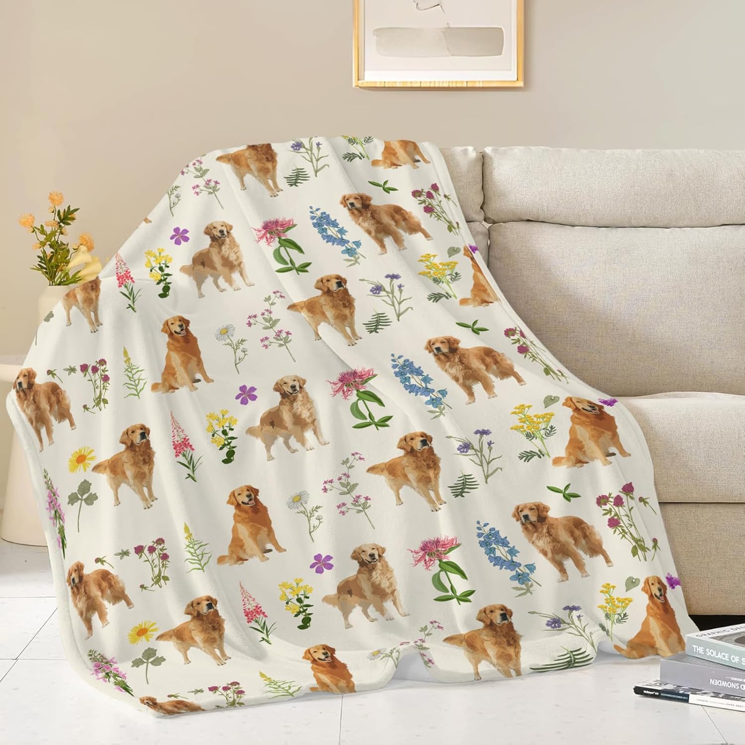 Golden Retriever Throw Blanket Golden Retriever Puppy Stuff Gifts for Dog Lover Kids Girls Boys Adults Women Men Soft Cozy Warm Plush Fluffy Fuzzy Fleece Blanket Decor 60''X80''