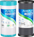 PUREPLUS 5 Micron 4.5"x 10" Whole House Water Filter Cartridge Combo Kit with Activated Carbon Block, and Iron Reduce Filter, Replacement for WFHDC8001, CB-BB-10, GE FXHTC, GXWH40L, GXWH35F, 1PACK