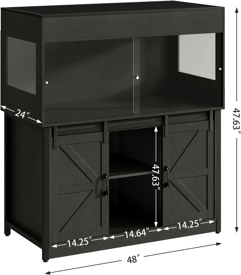120 Gallon Reptile Terrarium with Stand, 4x2x2 Bearded Dragon Enclosure for Snakes Lizards, Large Vivarium Tank with Storage Cabinet, Acrylic Doors, Mesh Lid, Power Outlet Black PX04RTBB