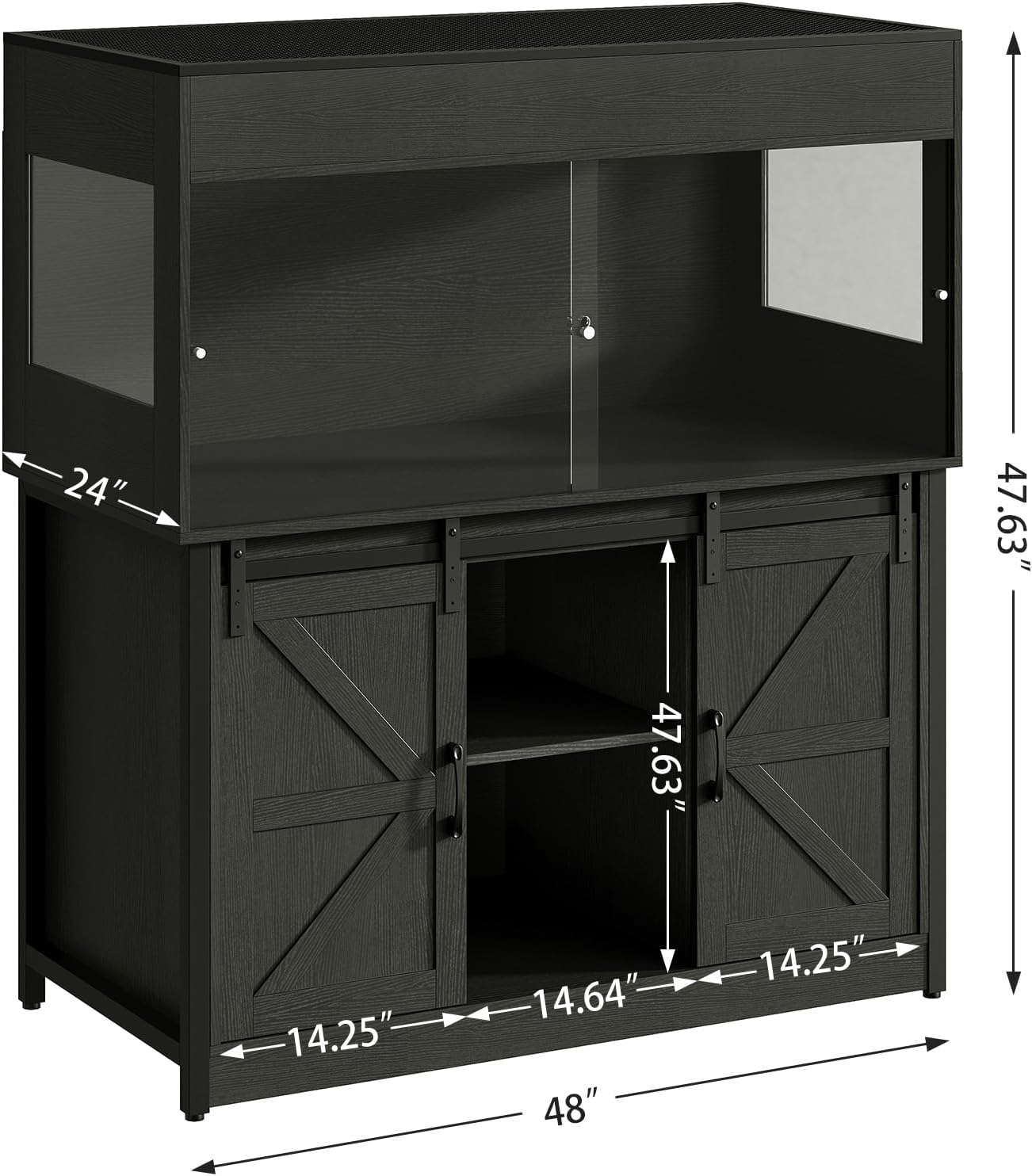 120 Gallon Reptile Terrarium with Stand, 4x2x2 Bearded Dragon Enclosure for Snakes Lizards, Large Vivarium Tank with Storage Cabinet, Acrylic Doors, Mesh Lid, Power Outlet Black PX04RTBB