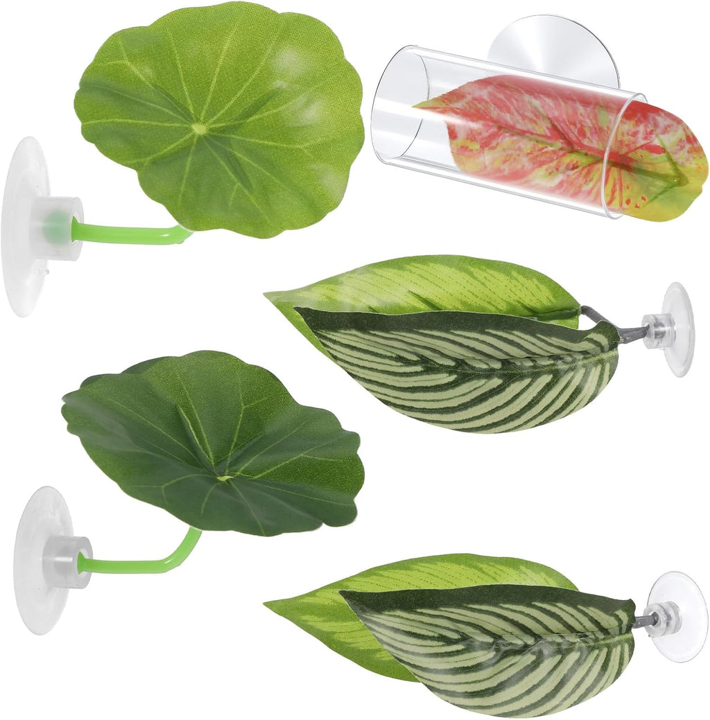 5 PCS Betta Leaf Hammock with Suction Cup and Clear Fish Tunnel, Plastic Adjustable Betta Bed Aquarium Hideout Resting Spot Small Toys Fish Tank Decorations Accessories