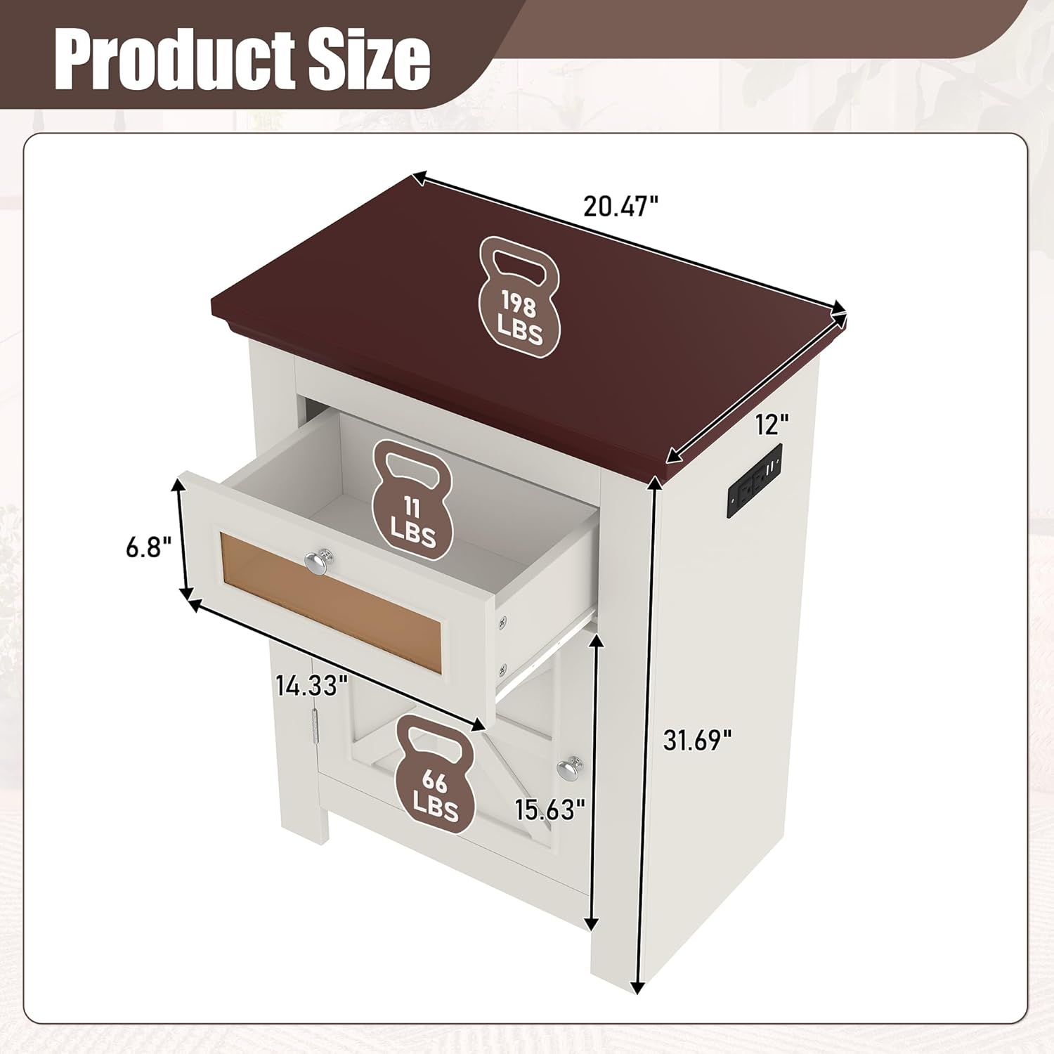 10-15 Gallon Fish Tank Stand, Aquarium Stand with Power Outlets, 198LBS Capacity, Fish Tank Table with Storage Cabinet and Drawer, Aquarium Table for Reptile Terrarium Stand, Beige Brown