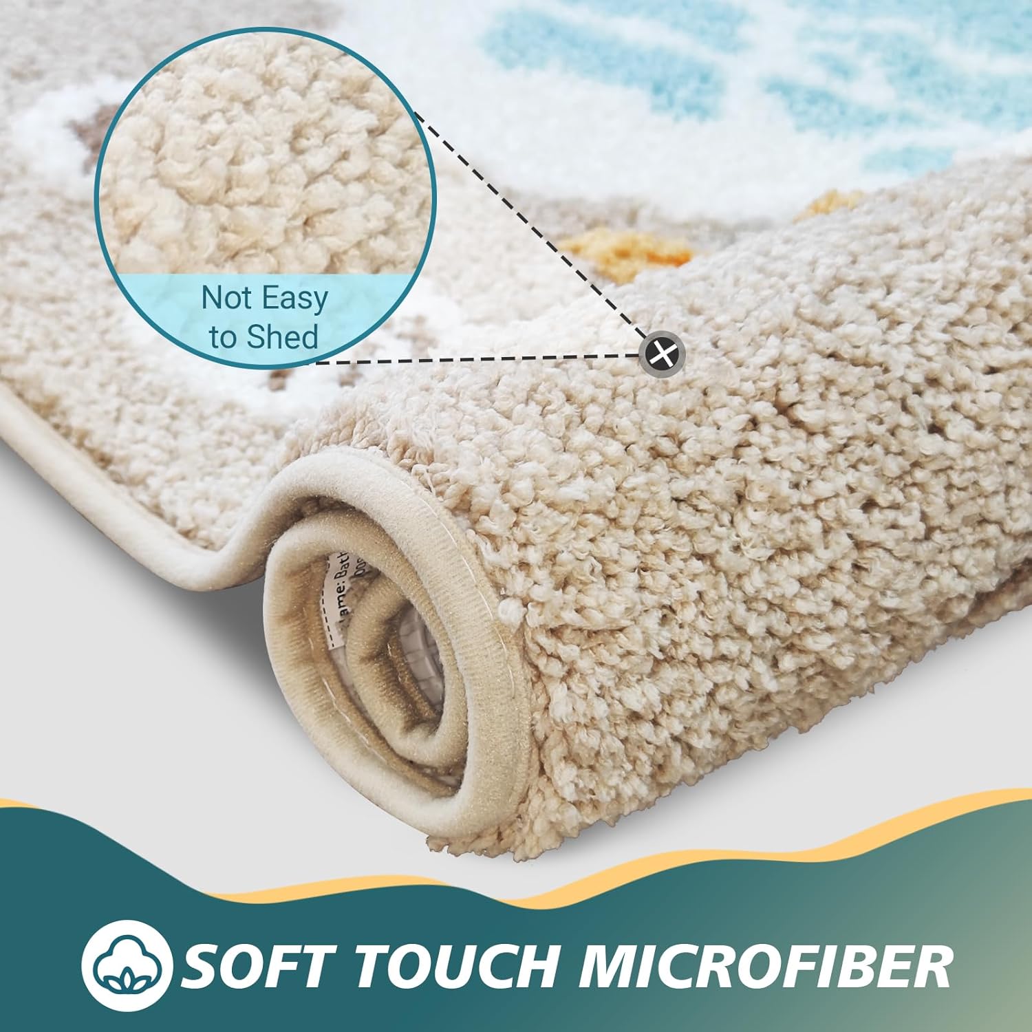 Beach Bathroom Rugs Soft Absorbent Ocean Wave Bath Mat with Non-Slip Backing Coastal Decor for Bathroom Kitchen Entryway, Blue Sea Design with Starfish Shells Pattern Bath Decor (C, 24"x47")