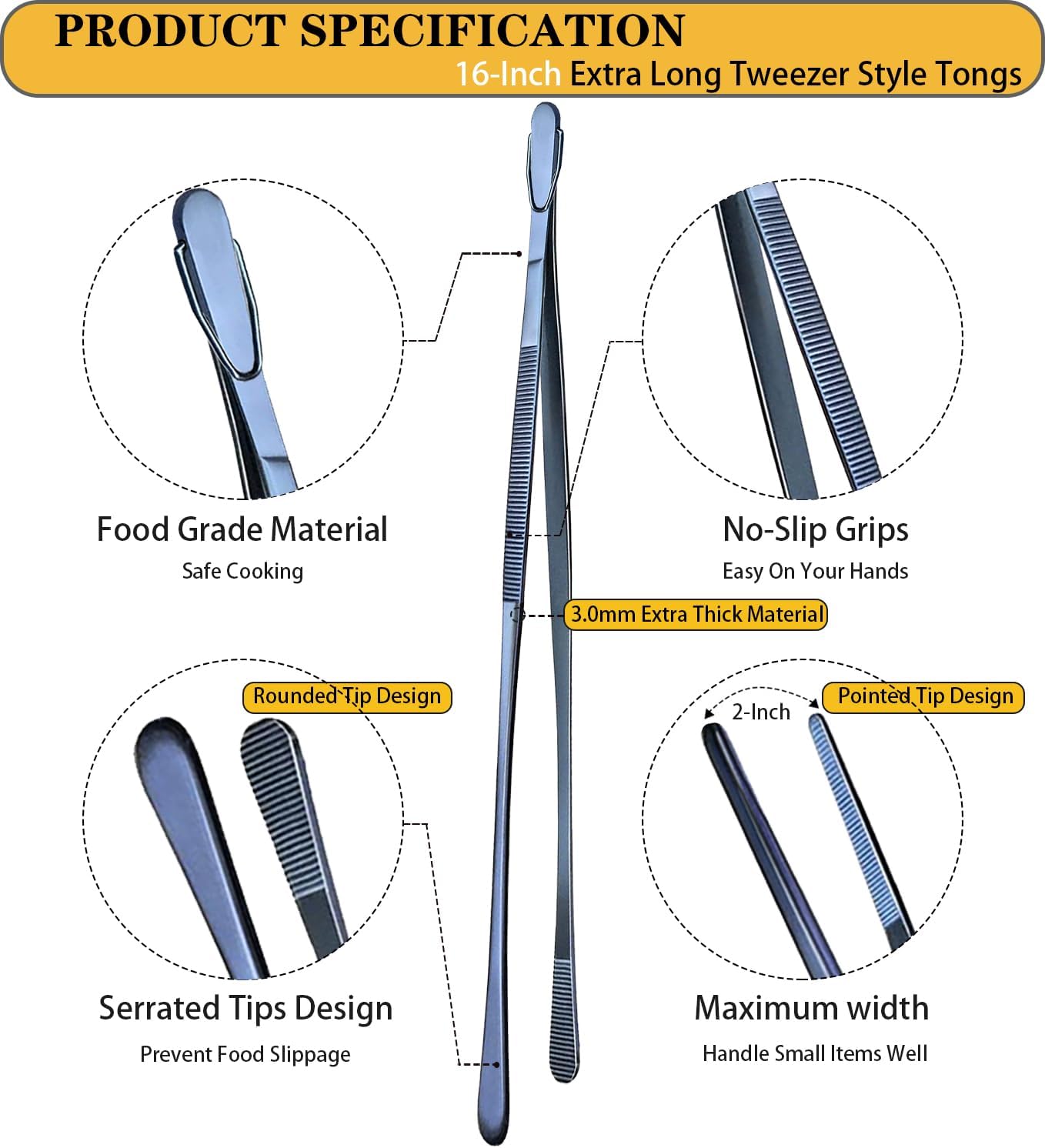 JETKONG 2 Pcs 16-Inch Heavy Duty Cooking Tweezers Extra Long Stainless Steel Kitchen Tweezers Large Plating Tongs (Navy Blue)