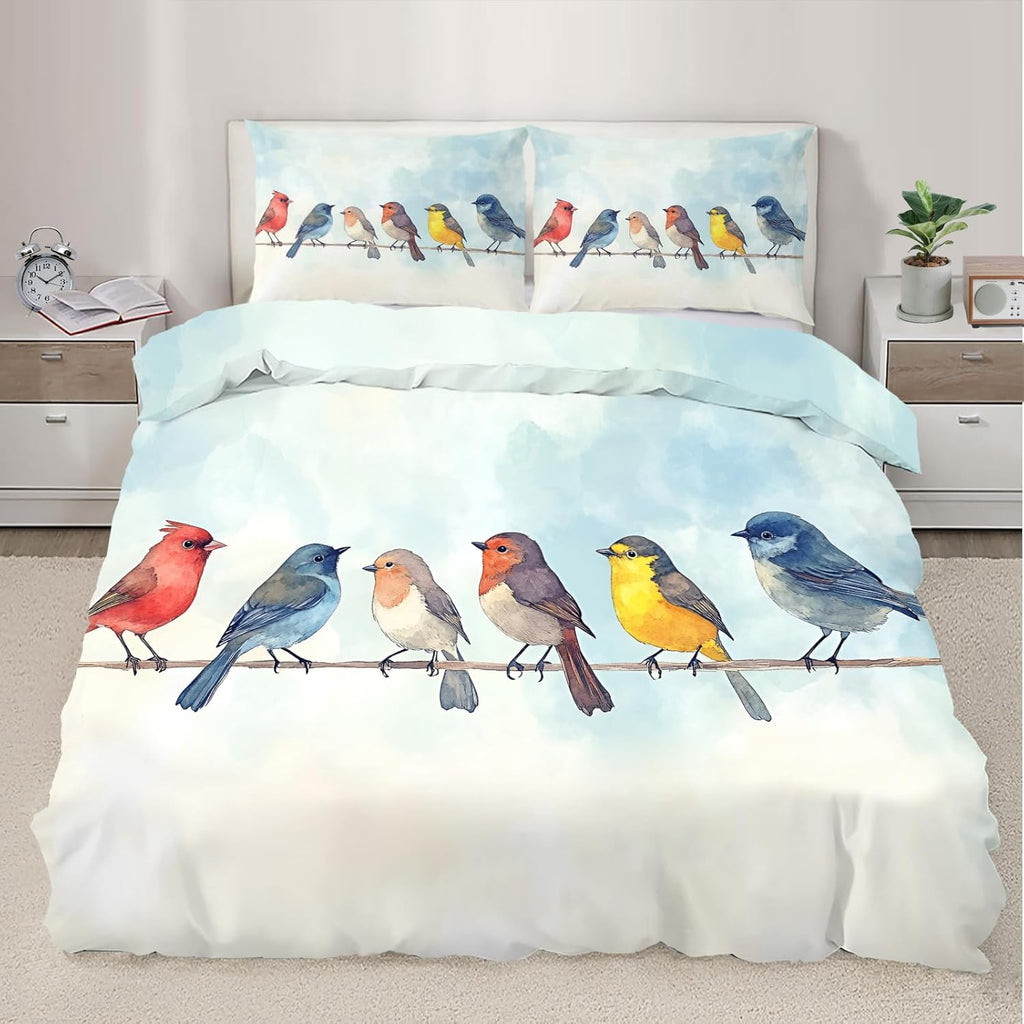Bird Duvet Cover Full Size, Rustic Cardinal Birds Bedding Set 3 Piece Bedroom Decor Ornithology Avian Animal Comforter Cover and 2 Pillow Sham with Zipper Closure