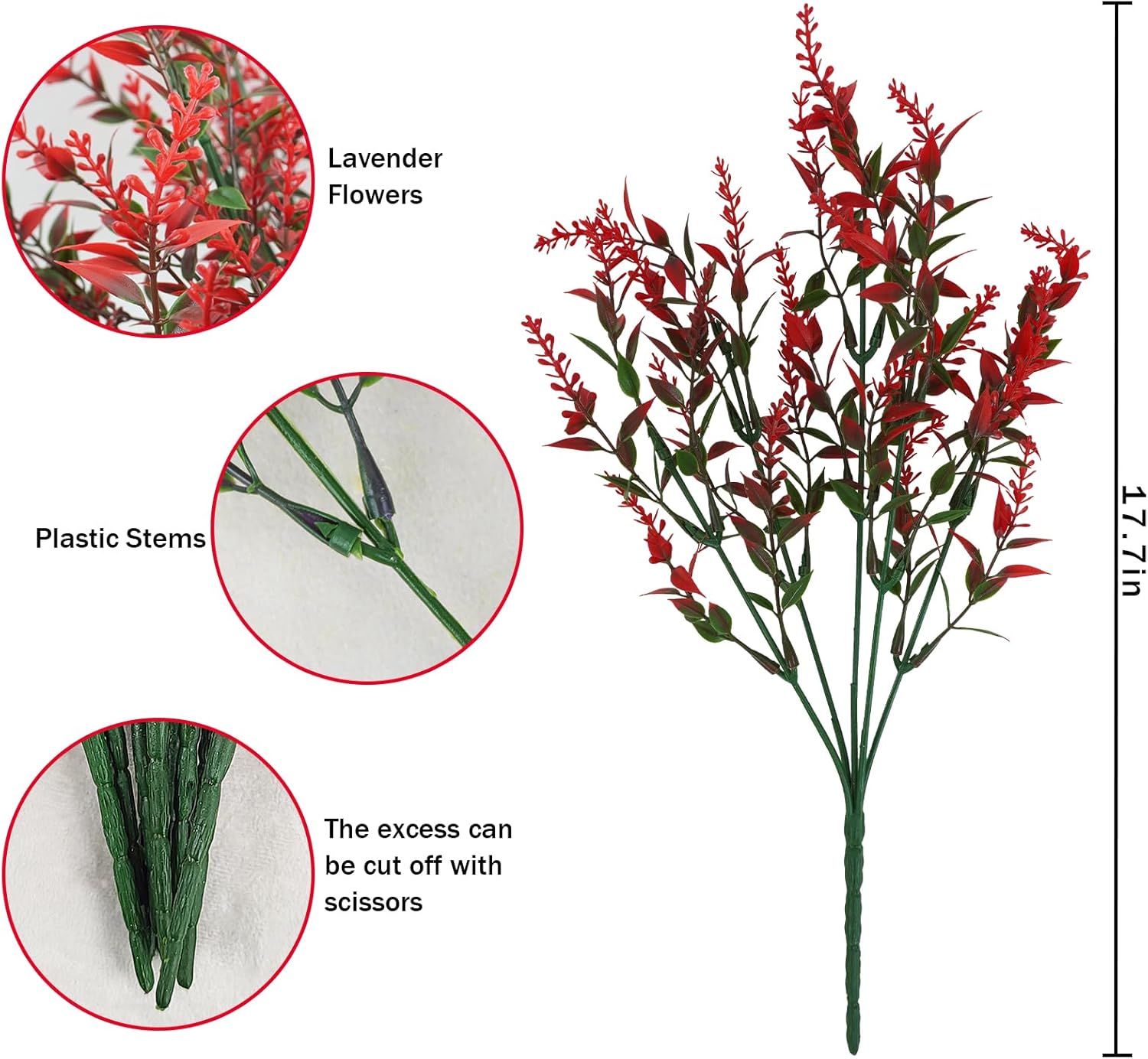 42 Pcs Fake Lavender Flowers Outdoor UV Resistant Faux Plastic Lavender Flowers No Fade Artificial Lavender Purple Plants for Outside Garden Porch Window Box Hanging Planter Decor (Red)