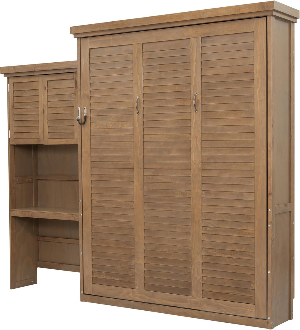 Merax Queen Size Murphy Bed with Multiple Storage Shelves,Wall Bed with Louvered Style Decoration,Wood