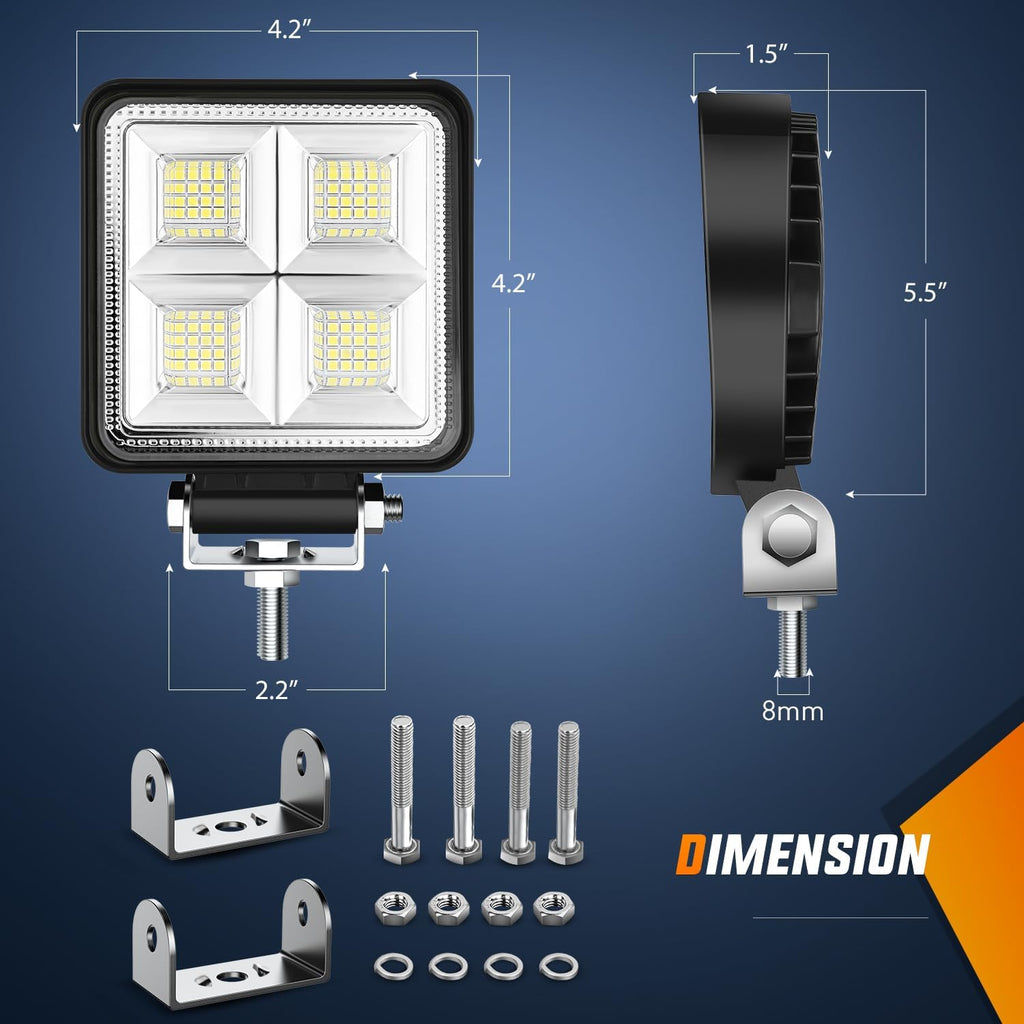 Nilight LED Tractor Lights LED Pods Square 2PCS 4 Inch 64LEDs Flood Light Bar Fog Driving Work Lighting for Truck Off Road Vehicles ATV UTV Boat SUV Van