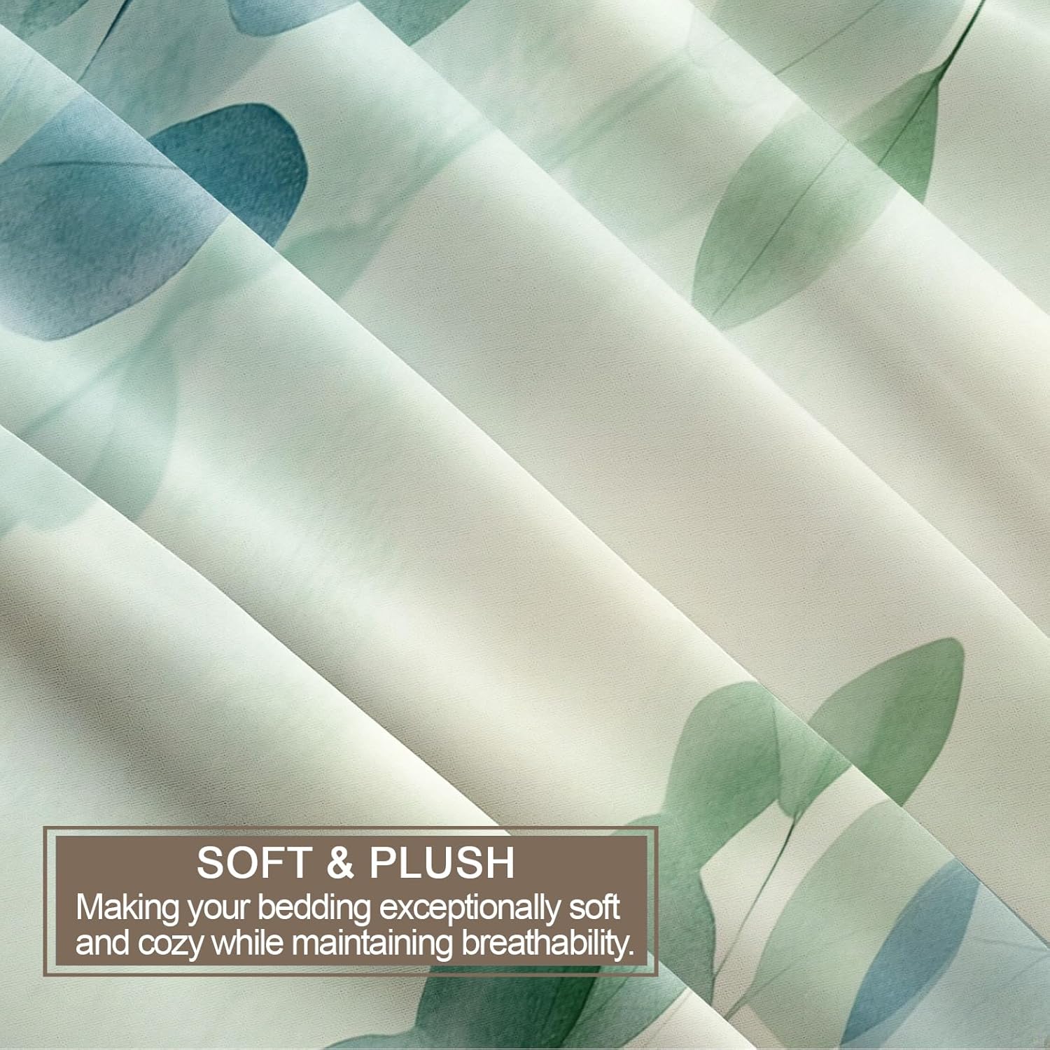 Eucalyptus Leaf Duvet Cover Full Size, Teal Gradient Leaf Bedding Set 3 Piece Bedroom Decor Green Watercolor Comforter Cover with Zipper Ties & 2 Pillowcases