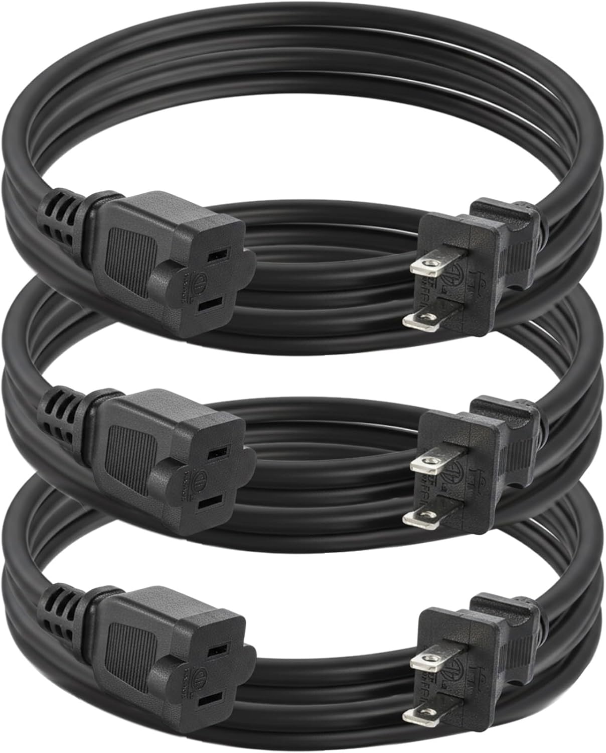 Kanayu 3pcs Black 2 Prong Extension Cords, Male and Female Power Cables, Flexible for Home, Office and Christmas Lights (6ft)