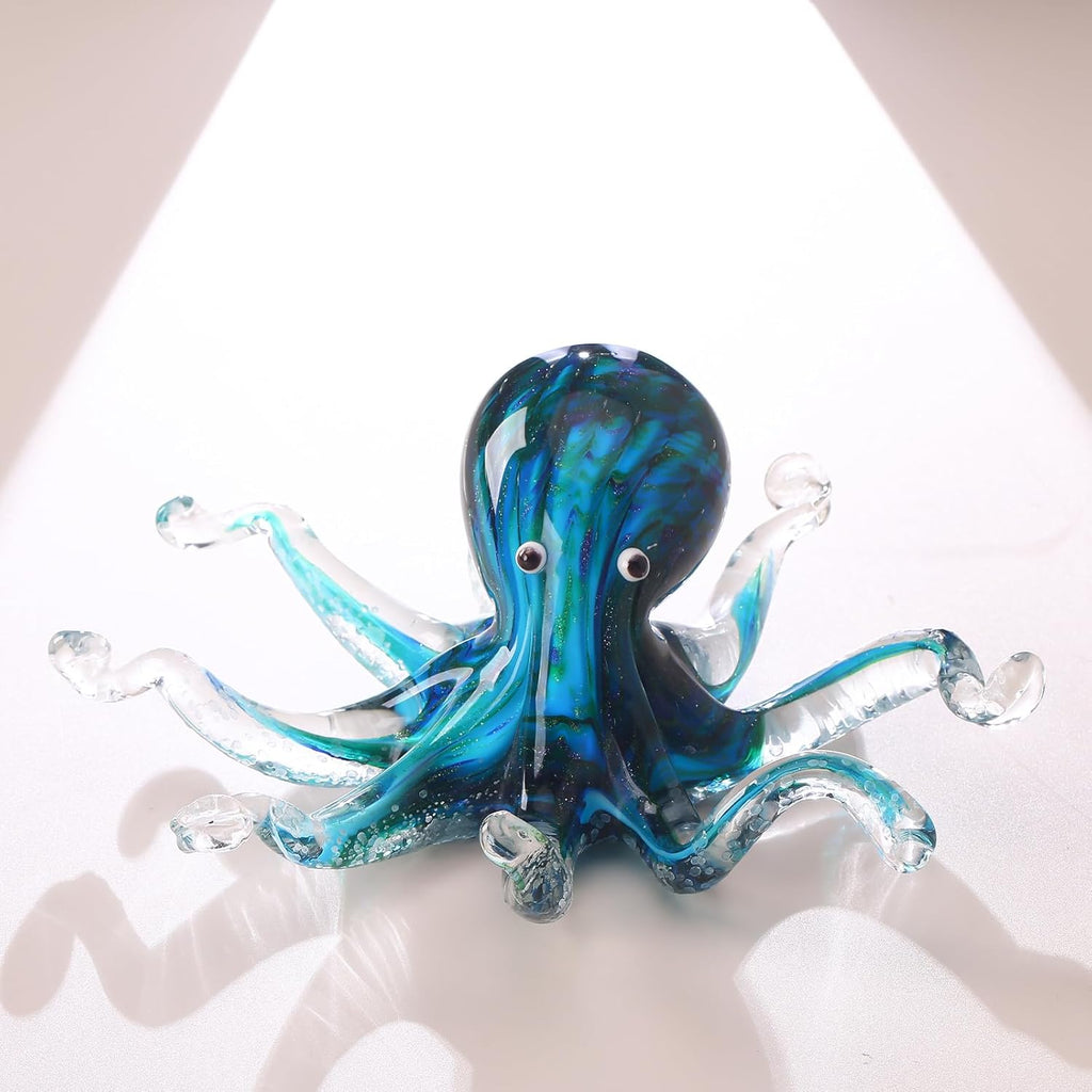 LCCCK Glass Octopus Statue Home Decor, Hand Blown Glass Decor Ocean Figurines Octopus Sculpture, Murano Art Office Desk Paperweights Fish Tank Aquarium Sea Animals Christmas Birthday Gift