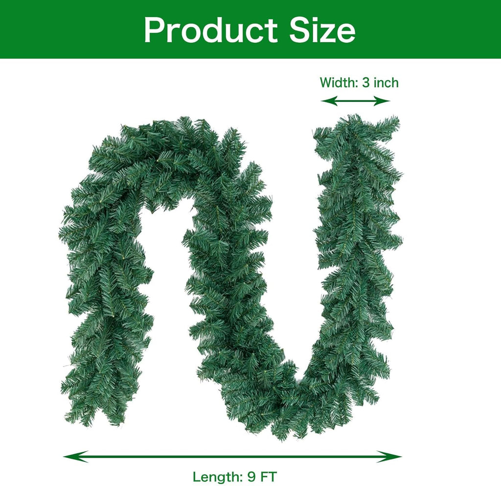 Outroad 9 ft Christmas Garland Soft Greenery Twist Wreath Artificial Ivy Non-Lit Green Garland, for Holiday Season Outdoor Indoor Party Decorations (5 Pack)